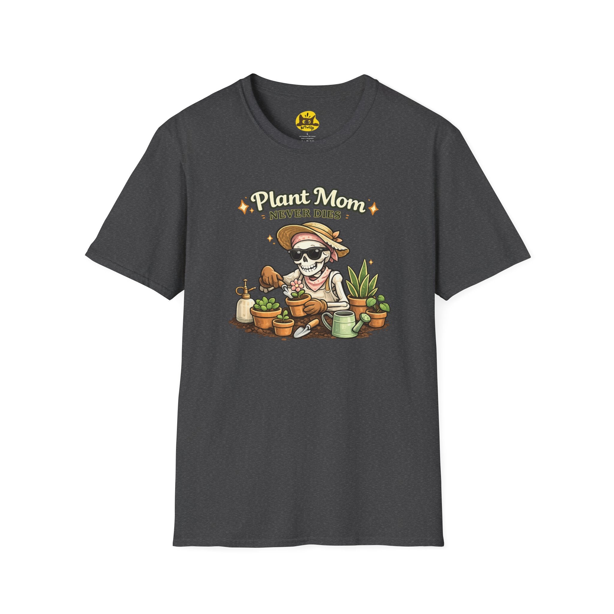 Plant Mom T-Shirt — "Plant Mom Never Dies" Skeleton Gardener Tee