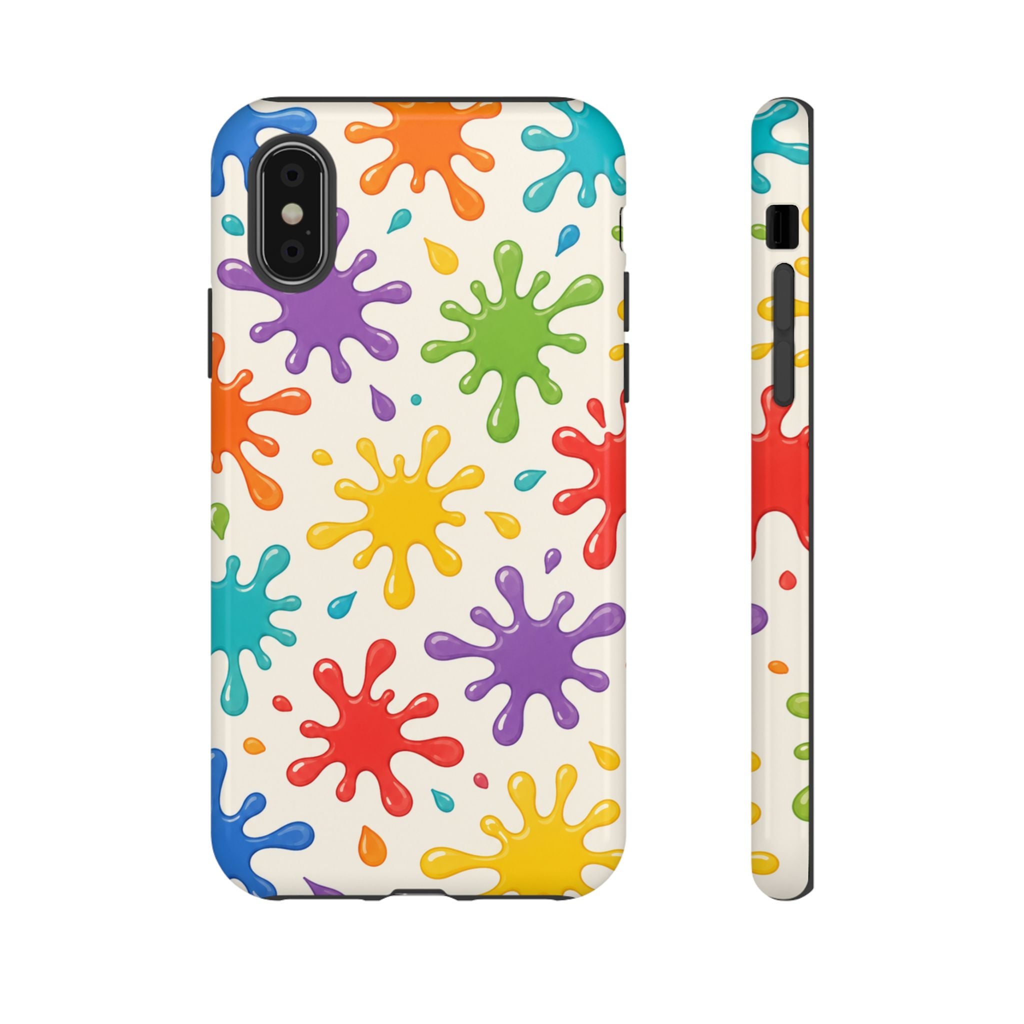 Colorful Paint Splat Phone Case — Protective Tough Case with Bright Rainbow Splatter Design