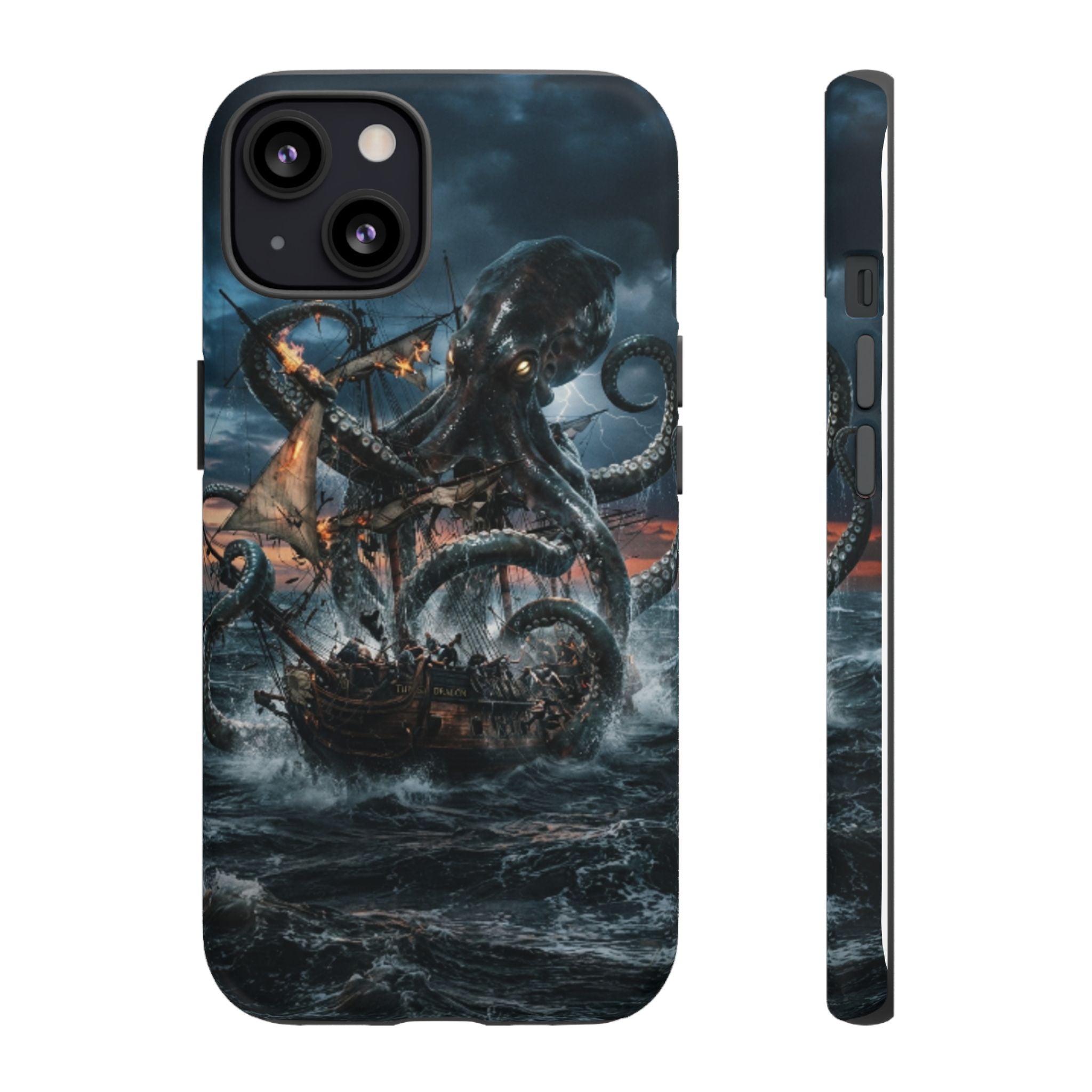 Kraken Sea Battle Phone Case — Ocean Monster Shipwreck Design