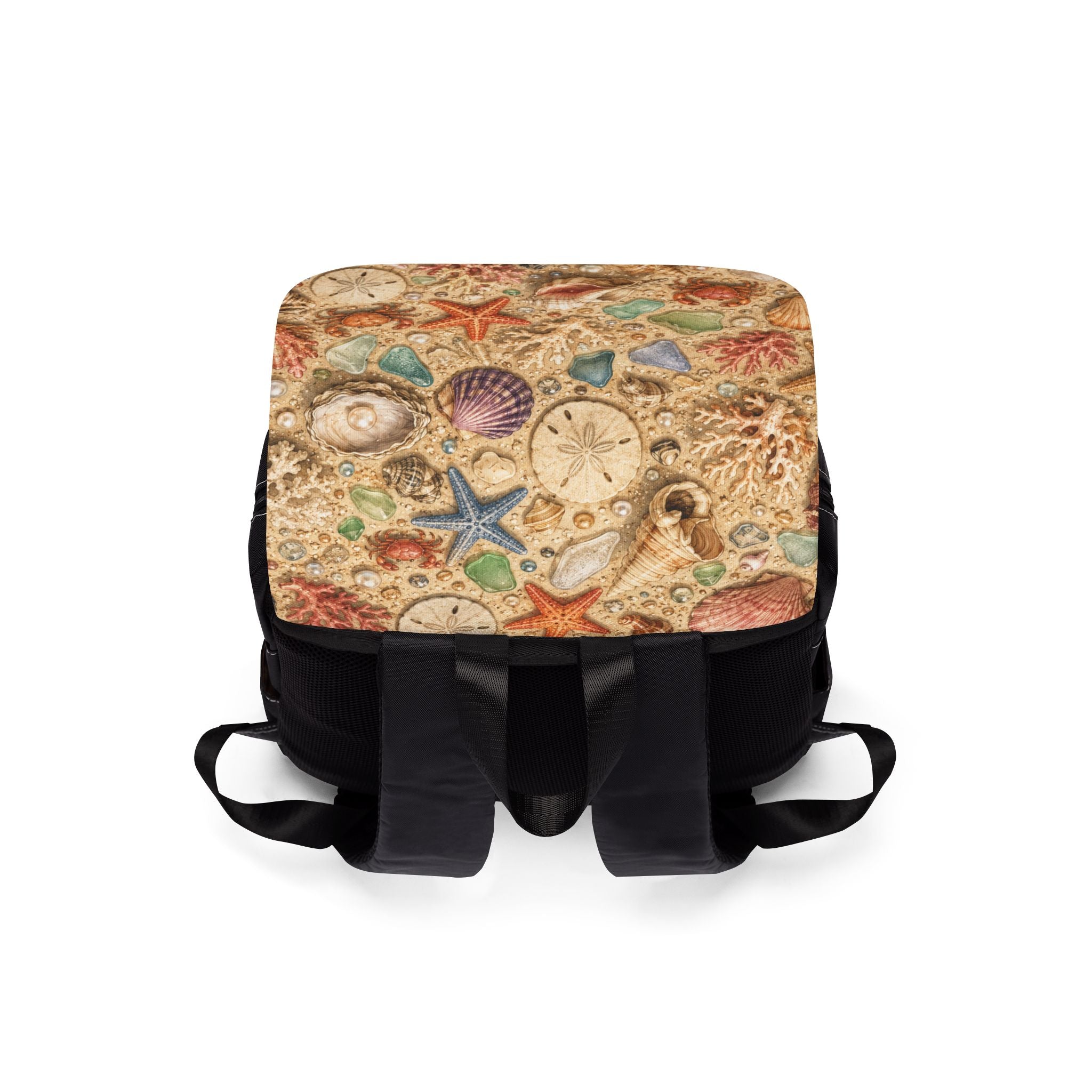 Beach Shells Shoulder Backpack — Coastal Sand & Sea Glass Casual Shoulder Bag