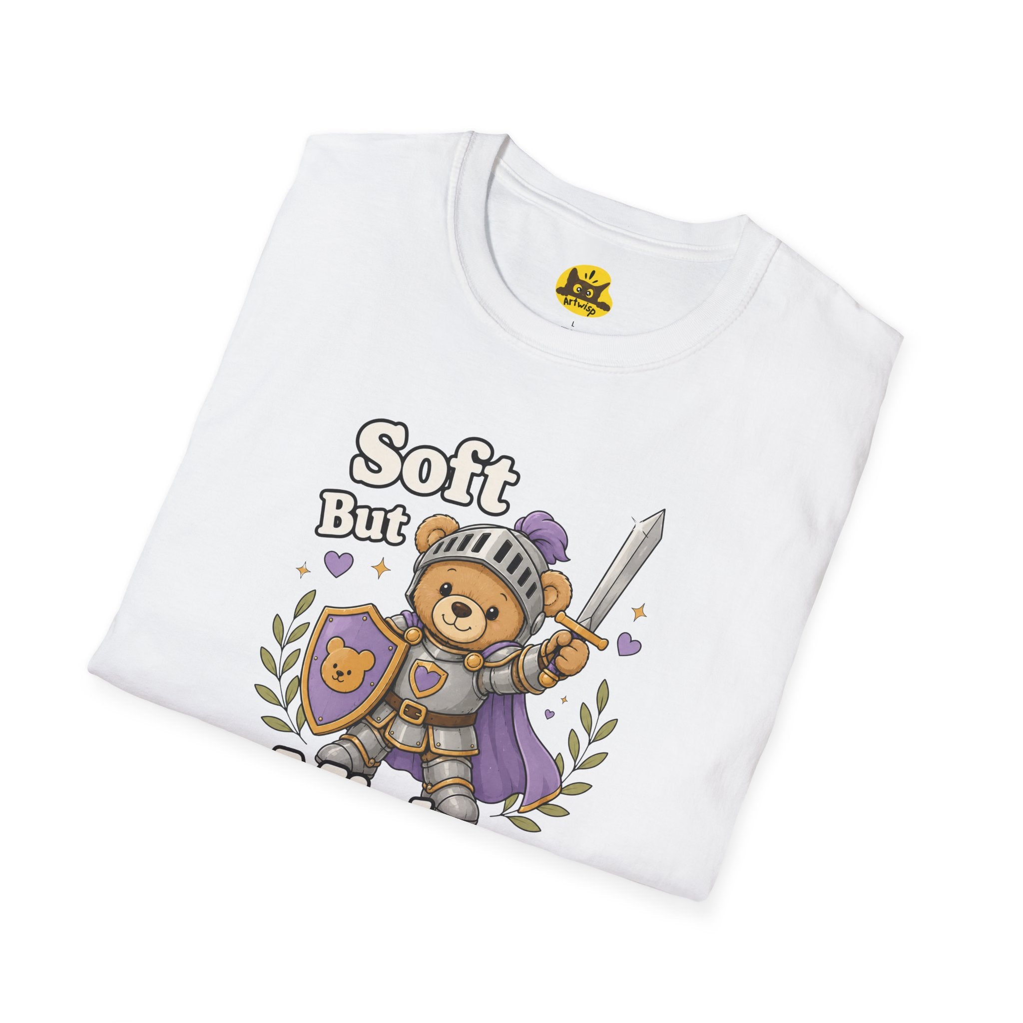 Soft But Mighty T‑Shirt — Cute Knight TeddyBear Graphic Tee
