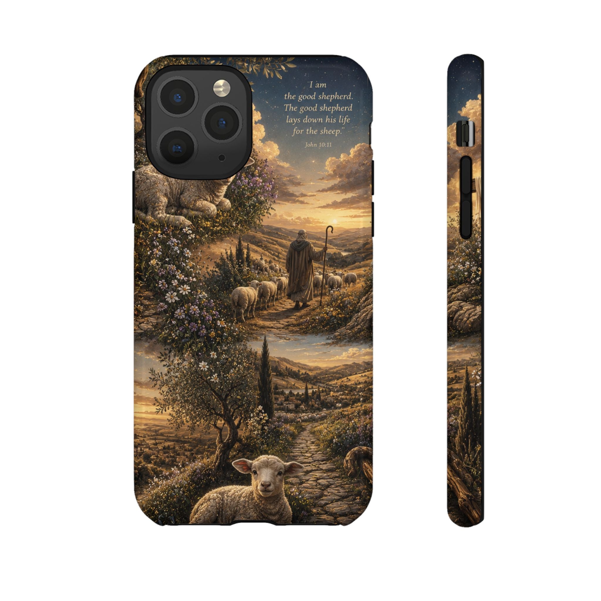 Tough Phone Case — Shepherd & Lamb Scenic Christian Scripture Design ("The good shepherd...")