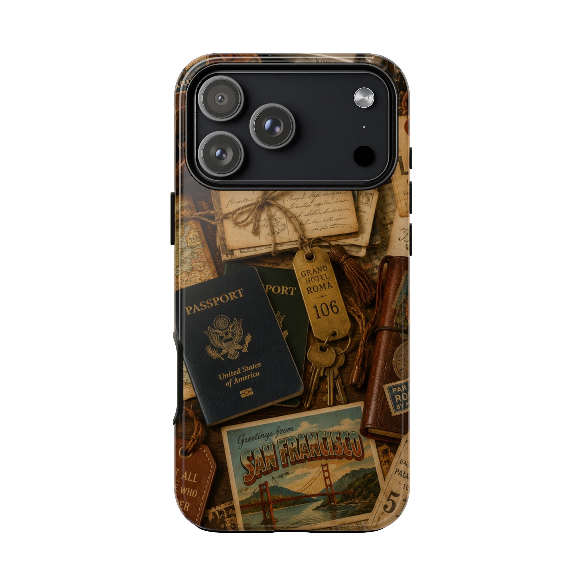 Vintage Travel Phone Case – Passport & Postcard Collage