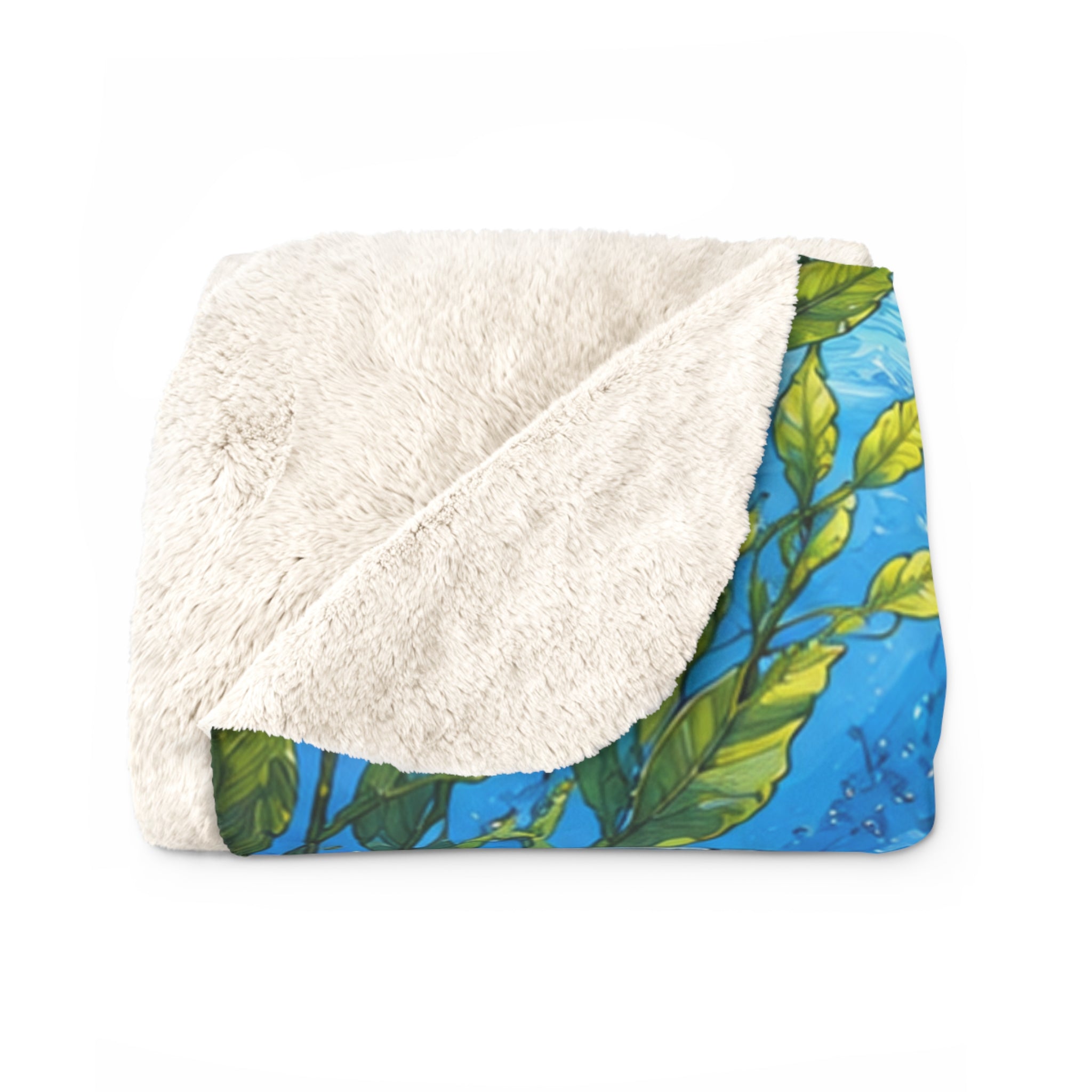 Axolotl Underwater Sherpa Blanket — Colorful Aquatic Creature Fleece Throw