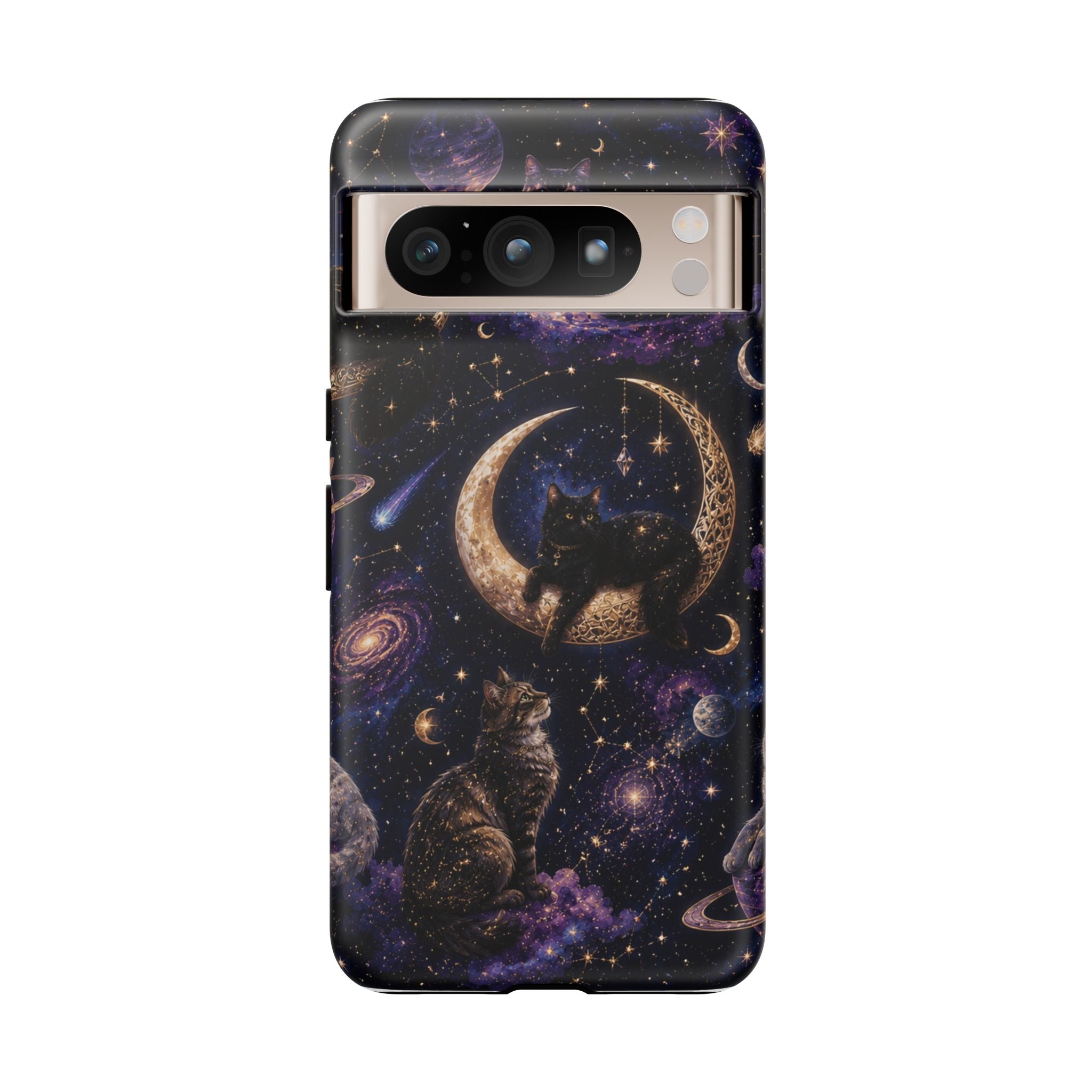Galaxy Cats Tough Phone Case — Moon & Stars Space Kitty Protective Cover