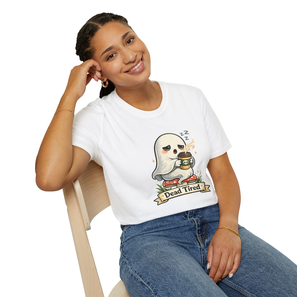 Ghost Coffee T‑Shirt — "Dead Tired" Cute Sleeping Ghost Tee