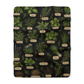 Herb Garden Sherpa Blanket — Cozy Fleece Throw with Labeled Botanical Print