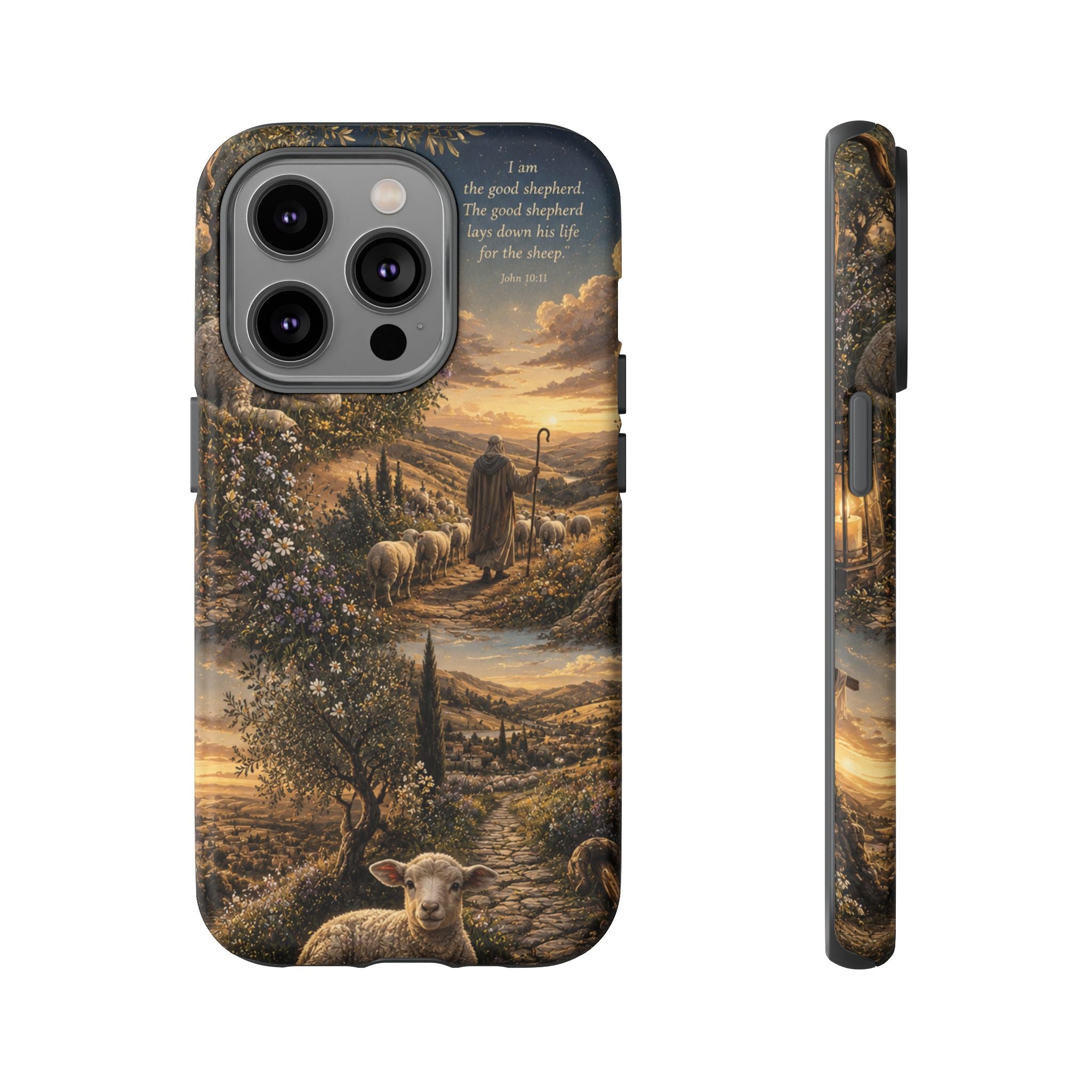 Tough Phone Case — Shepherd & Lamb Scenic Christian Scripture Design ("The good shepherd...")