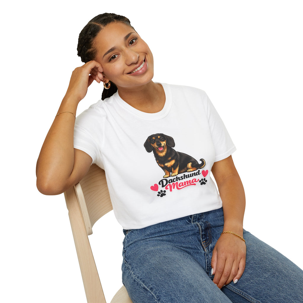 Dachshund Mama T‑Shirt — Cute Wiener Dog Graphic Tee with Hearts and Paw Prints