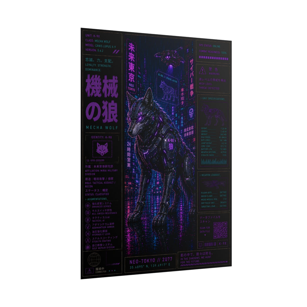 Cyberpunk Mecha Wolf Poster — Neon Tokyo Mecha Wolf Rolled Art Print