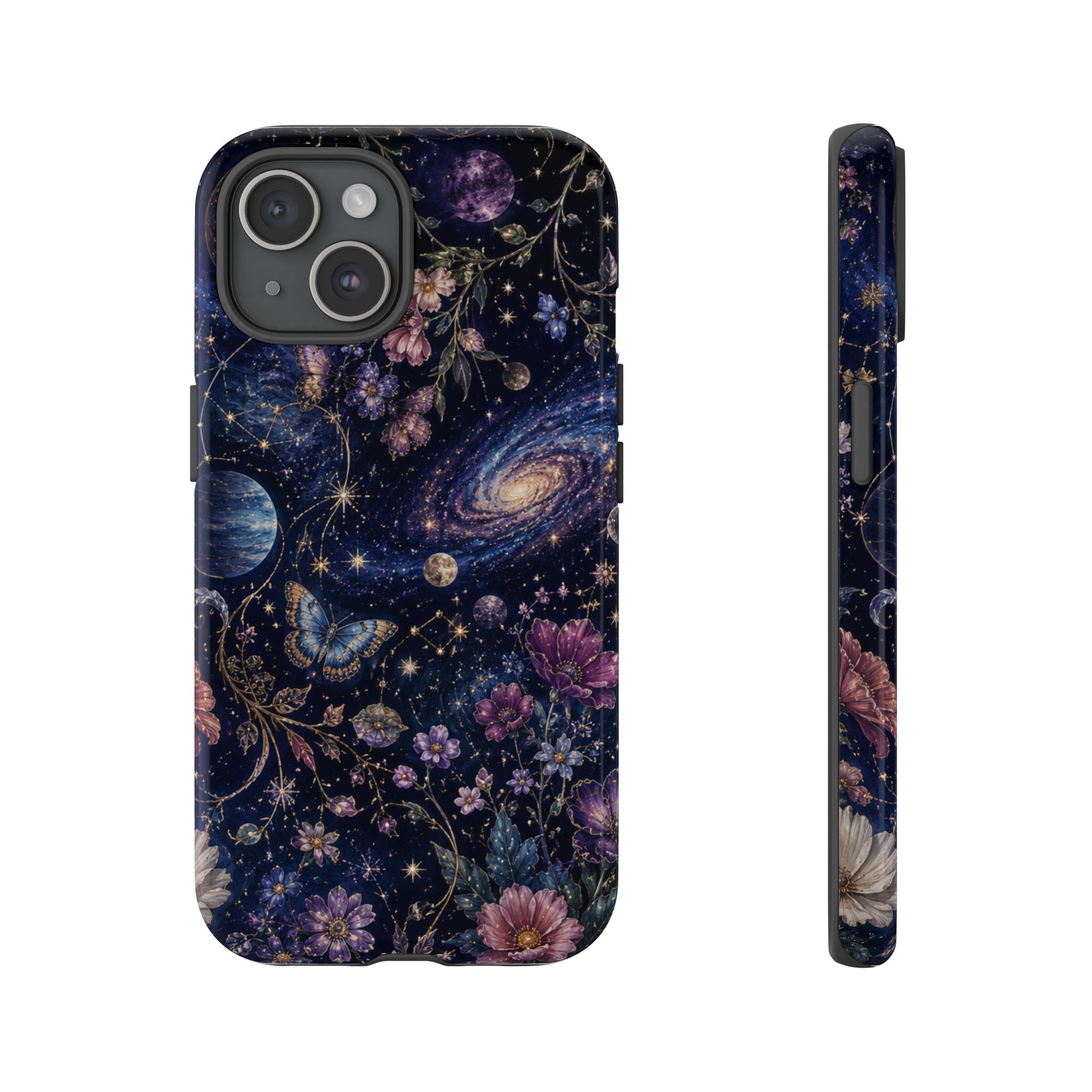 Cosmic Garden Tough Phone Case — Floral Galaxy Phone Protective Cover