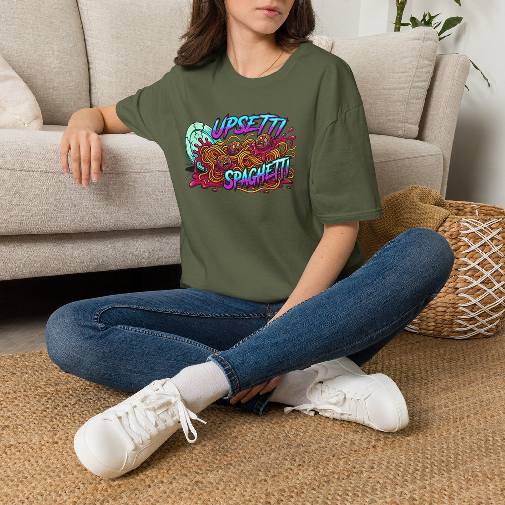 Upsetti Spaghetti T-Shirt — Funny Cartoon Spilled Pasta Graphic Tee
