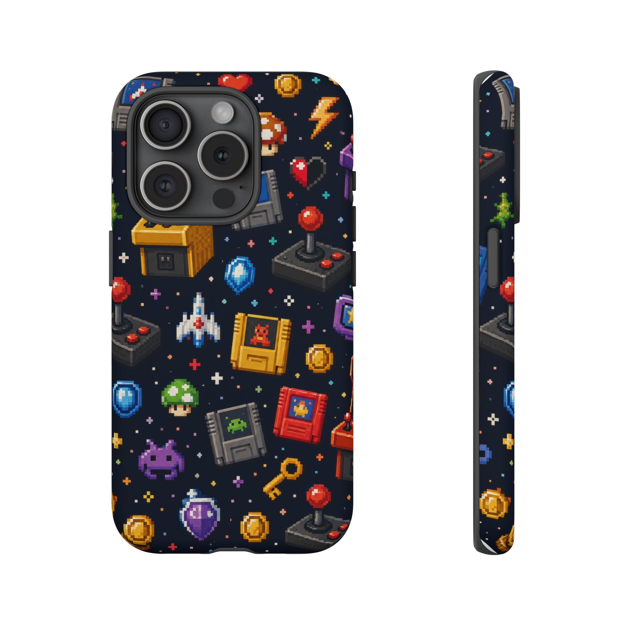 Retro Arcade Pixel Art Phone Case — Gamer Icons Pattern