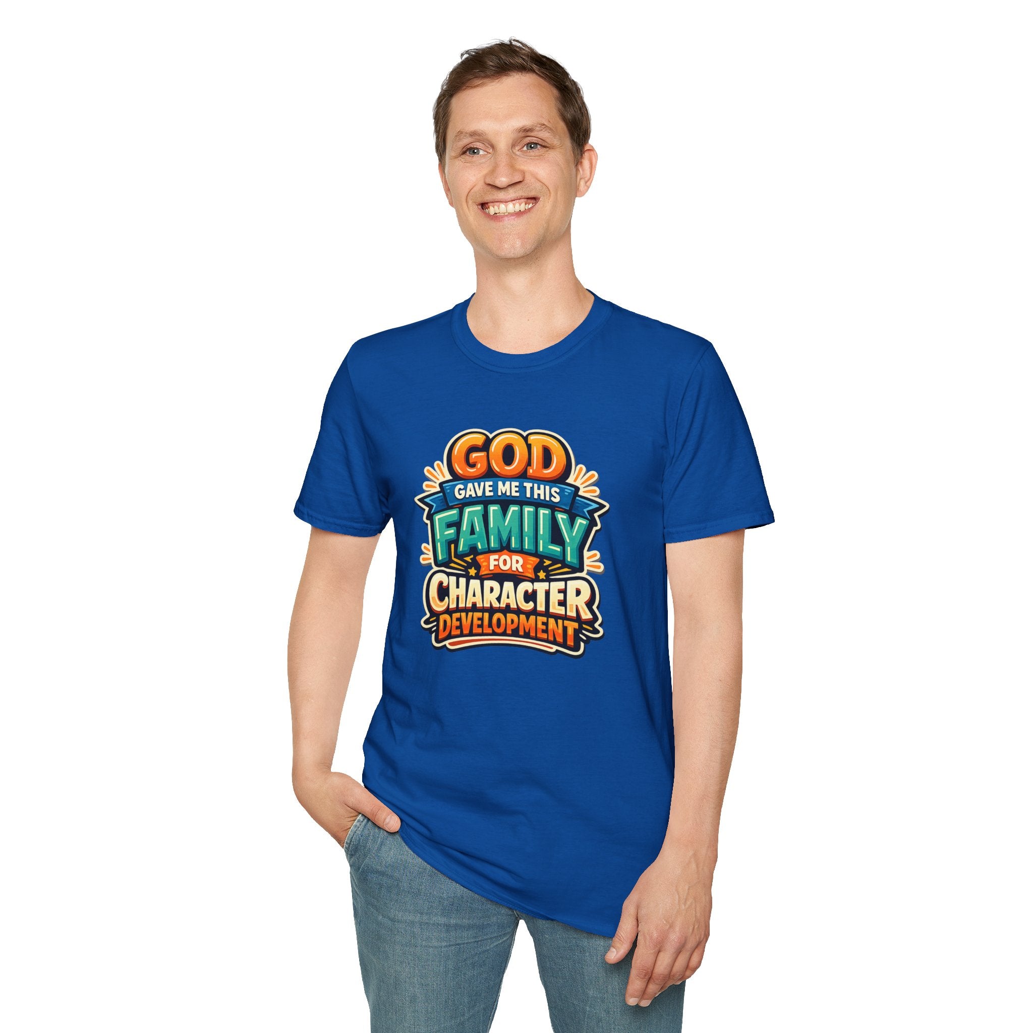 “God Gave Me This Family for Character Development” Funny Christian Graphic Gift Tee