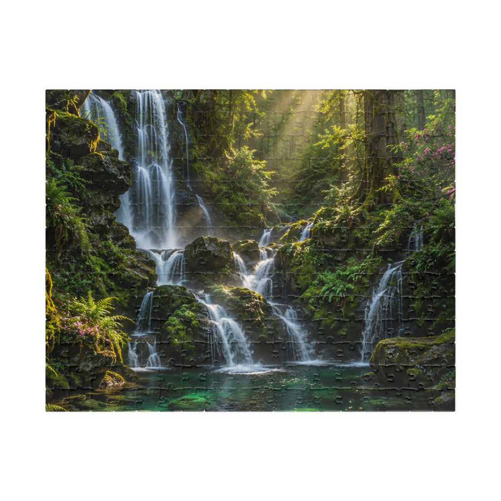 Enchanted Waterfall Forest Puzzle — Scenic Nature Jigsaw (110/252/520/1014 pcs)