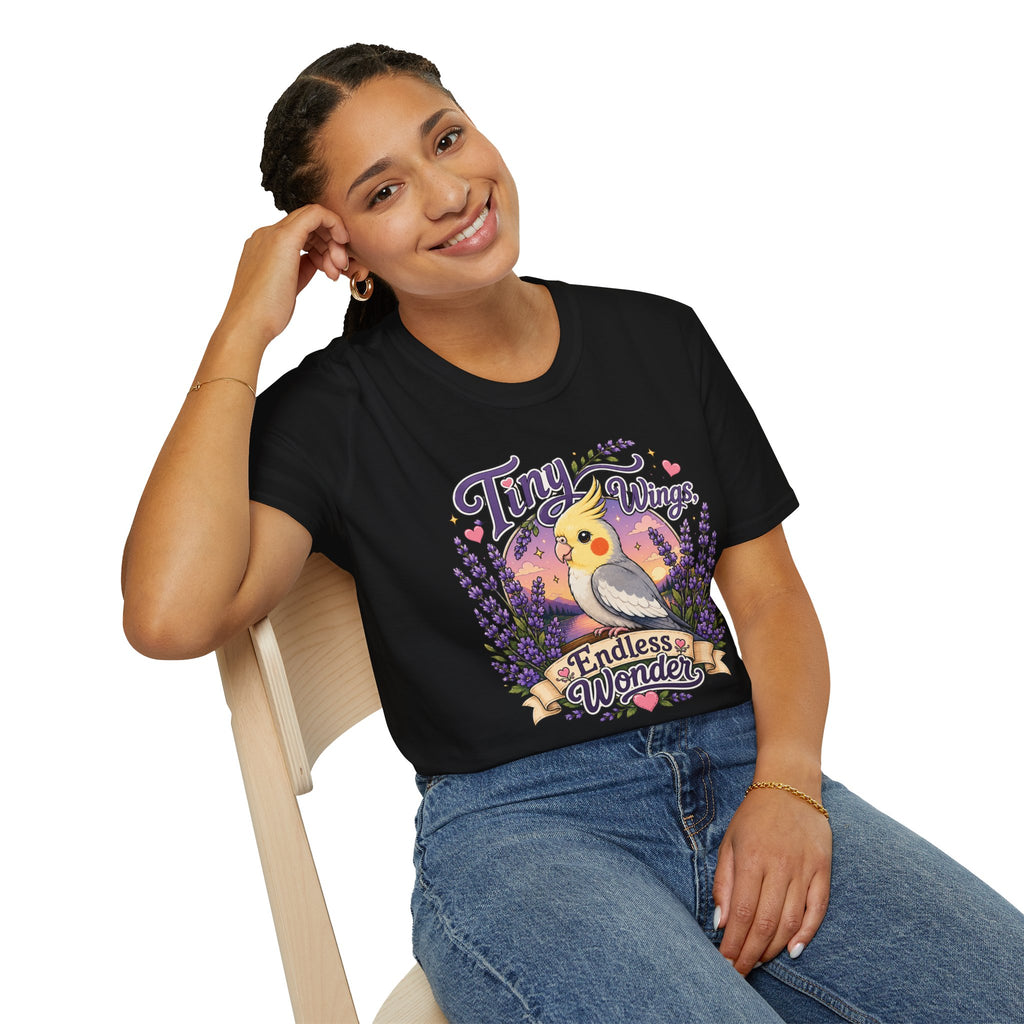 Tiny Wings Cockatiel T‑Shirt — 'Endless Wonder' Cute Bird Graphic Tee