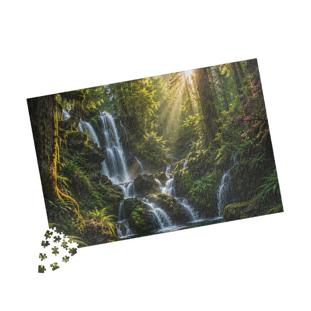 Enchanted Waterfall Forest Puzzle — Scenic Nature Jigsaw (110/252/520/1014 pcs)