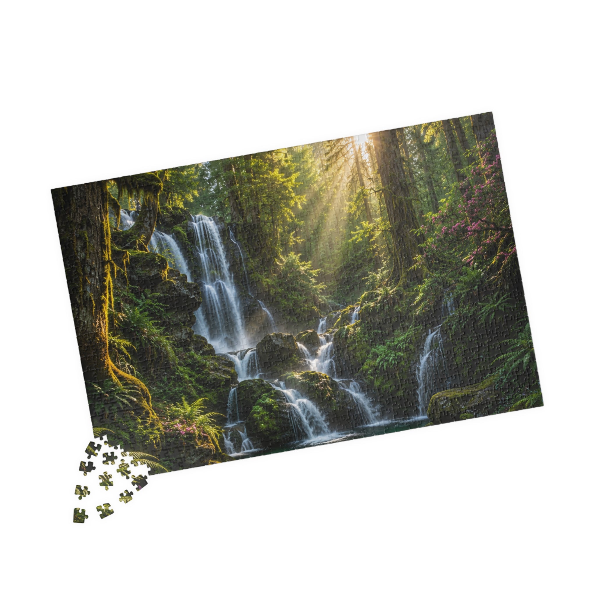 Enchanted Waterfall Forest Puzzle — Scenic Nature Jigsaw (110/252/520/1014 pcs)