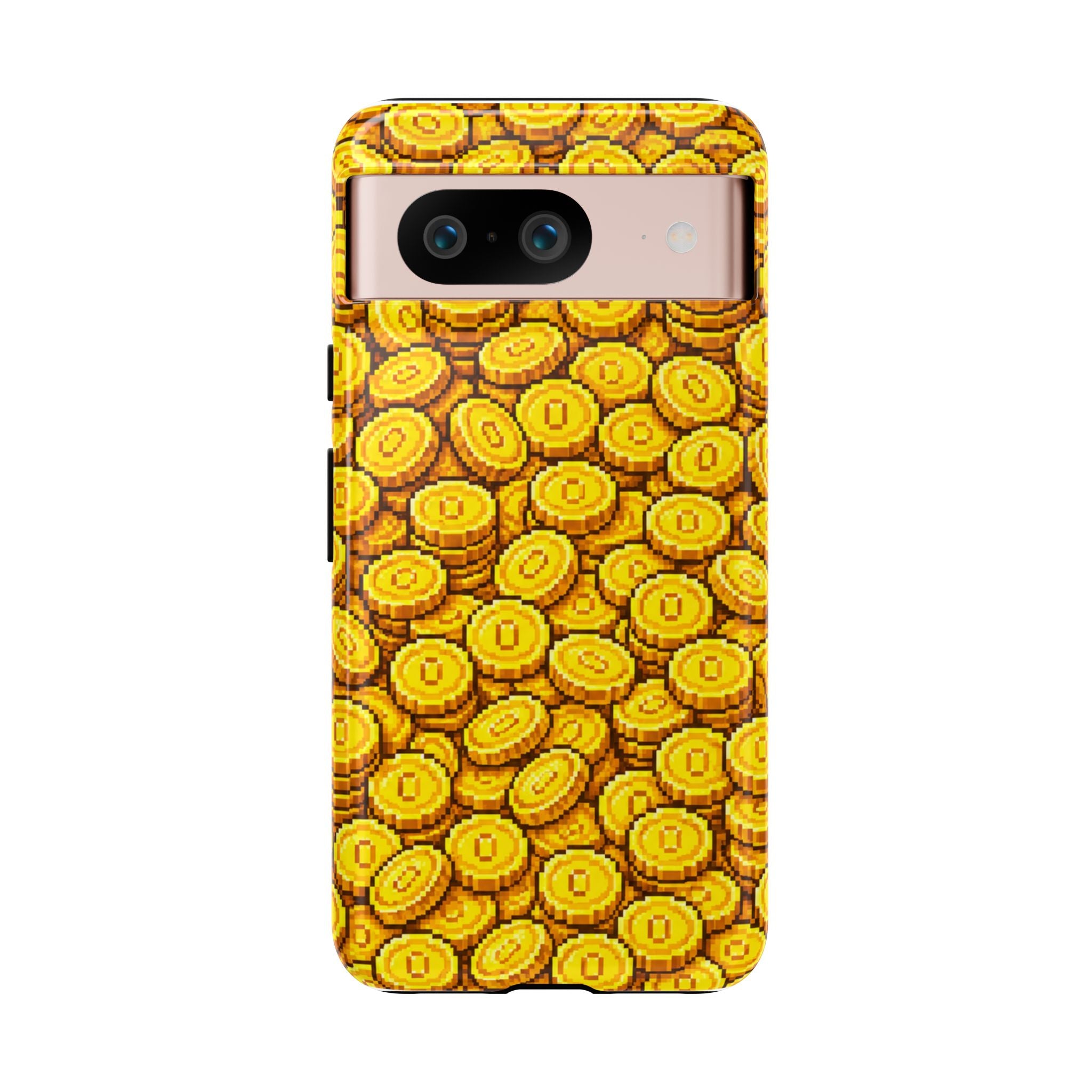 8bit Gamer Coin Pattern Phone Case – Retro Video Game Gold Treasure Design