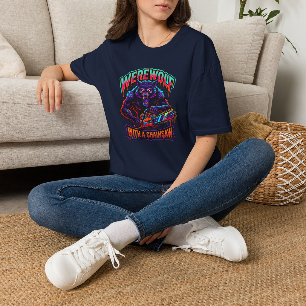 Werewolf T-Shirt — "Werewolf with a Chainsaw" Retro Horror Graphic Tee