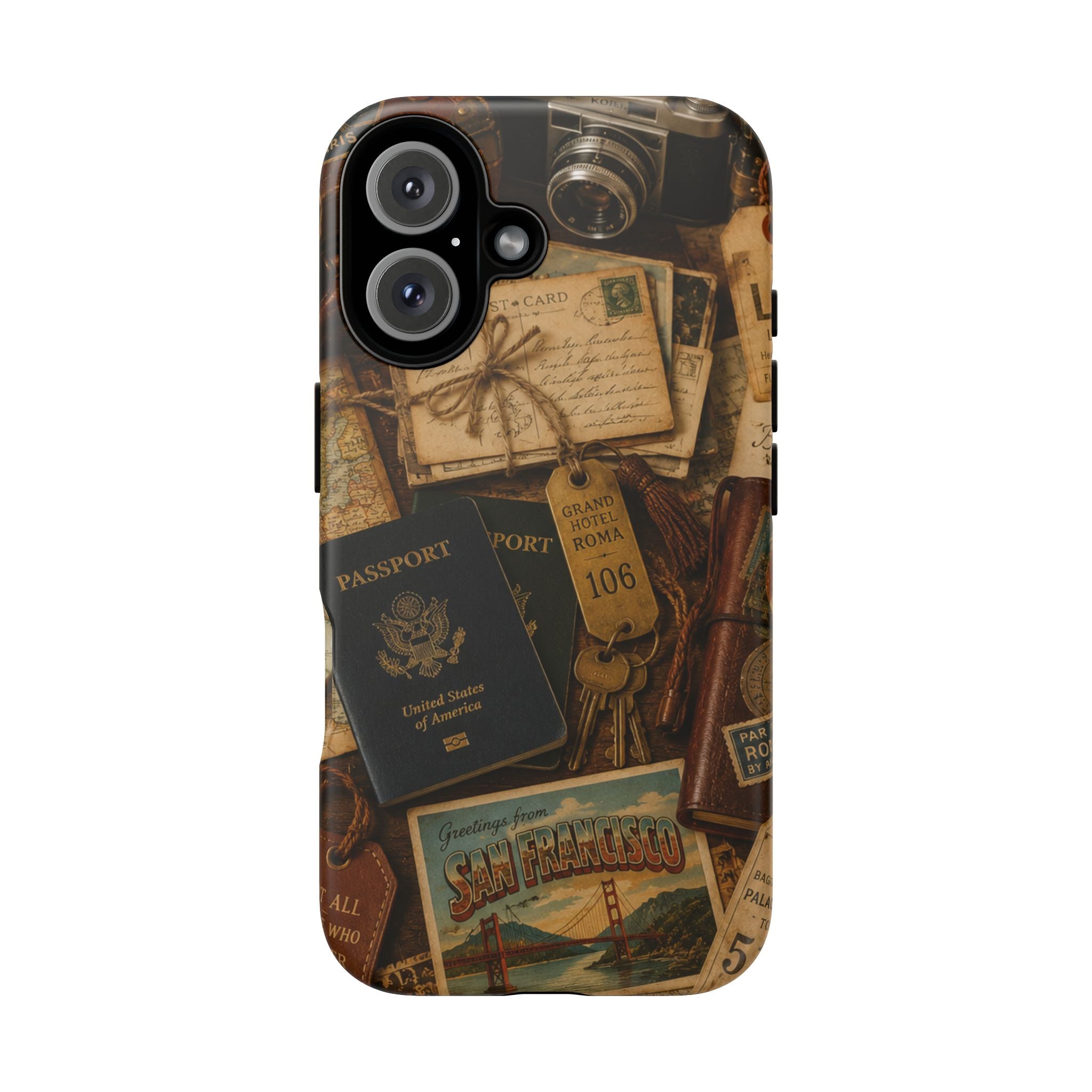 Vintage Travel Phone Case – Passport & Postcard Collage