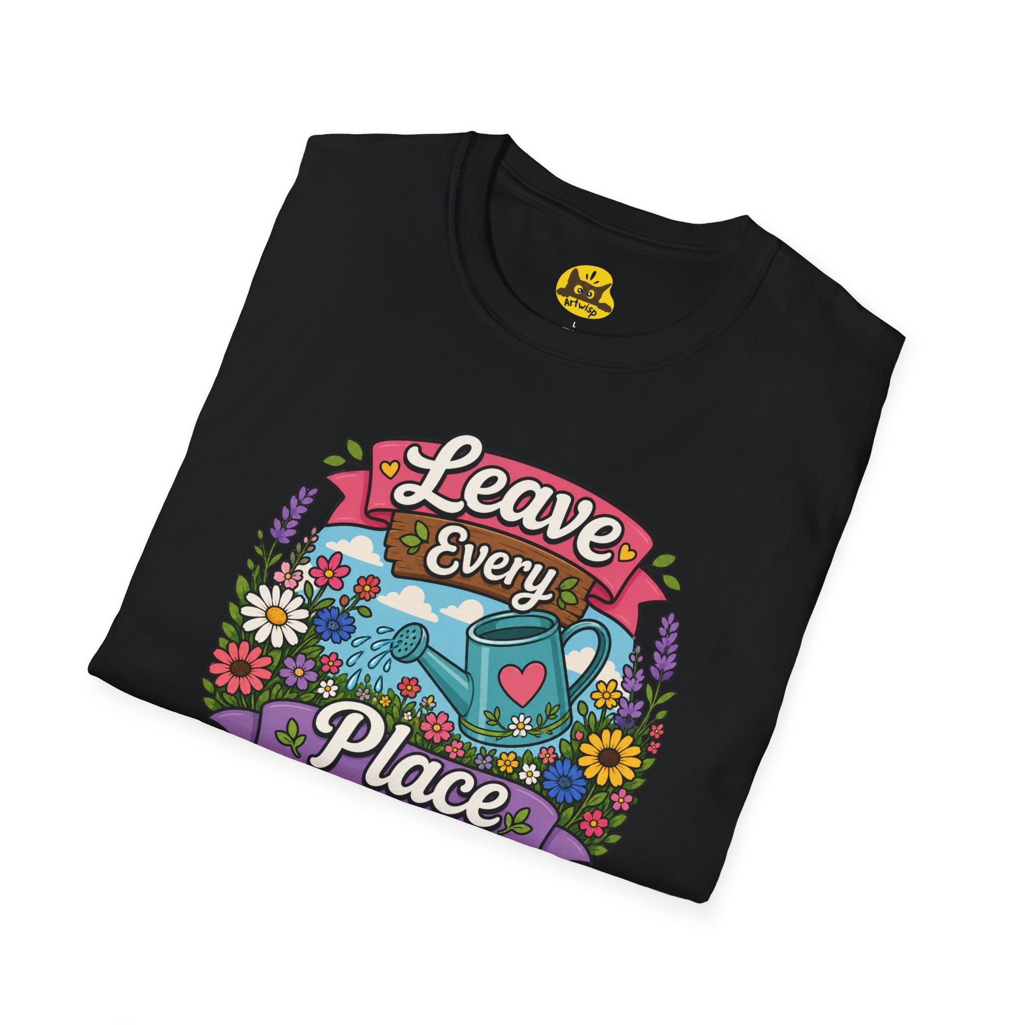 Leave Every Place Better T-Shirt — Floral Watering Can Eco-Friendly Tee
