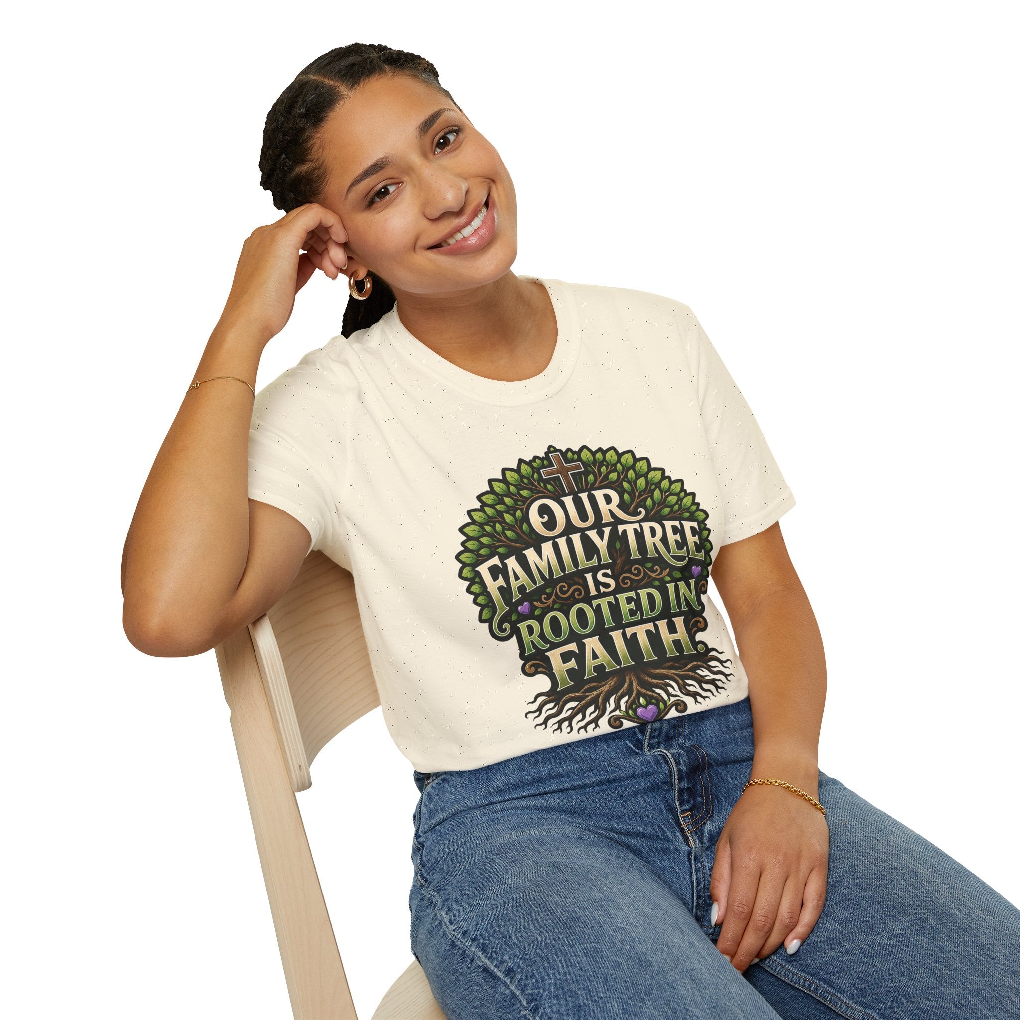 Faith Family Tree T-Shirt — "Our Family Tree Is Rooted in Faith" Christian Graphic Tee