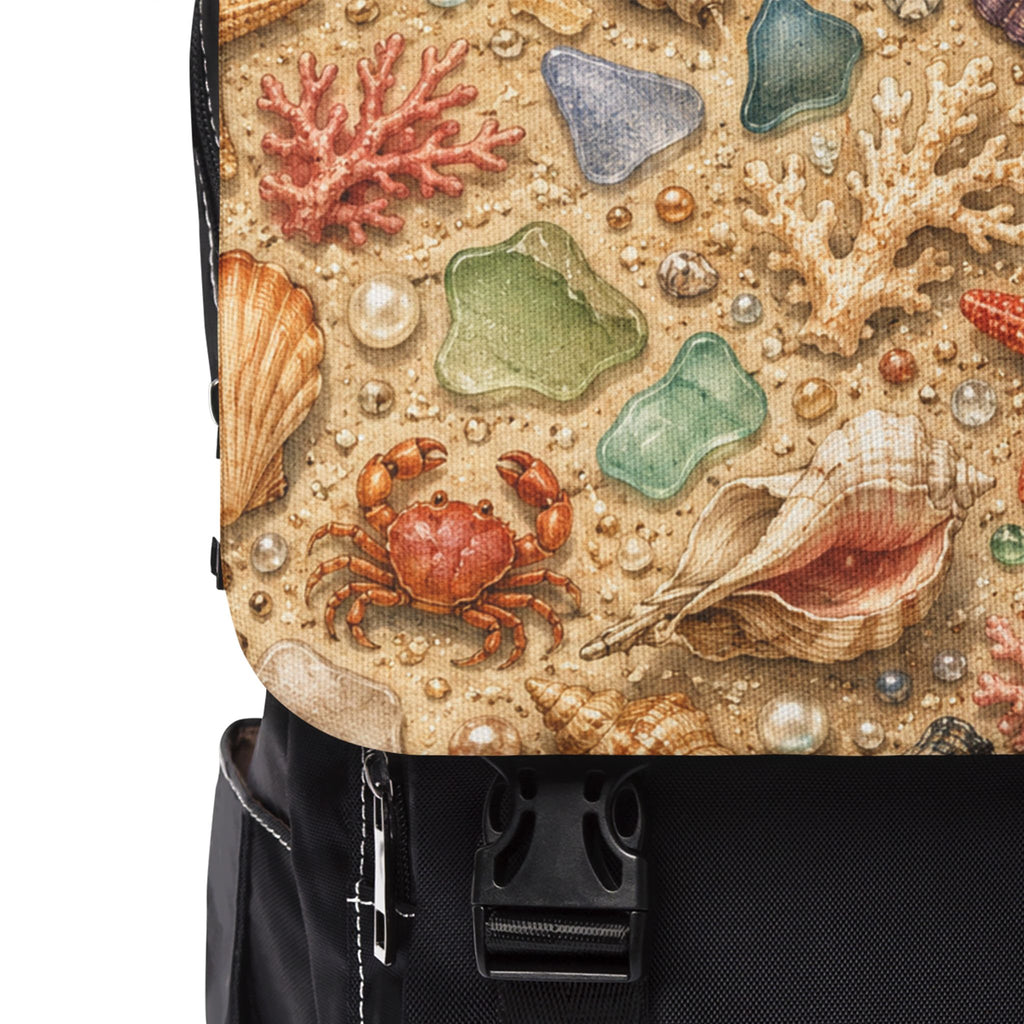 Beach Shells Shoulder Backpack — Coastal Sand & Sea Glass Casual Shoulder Bag