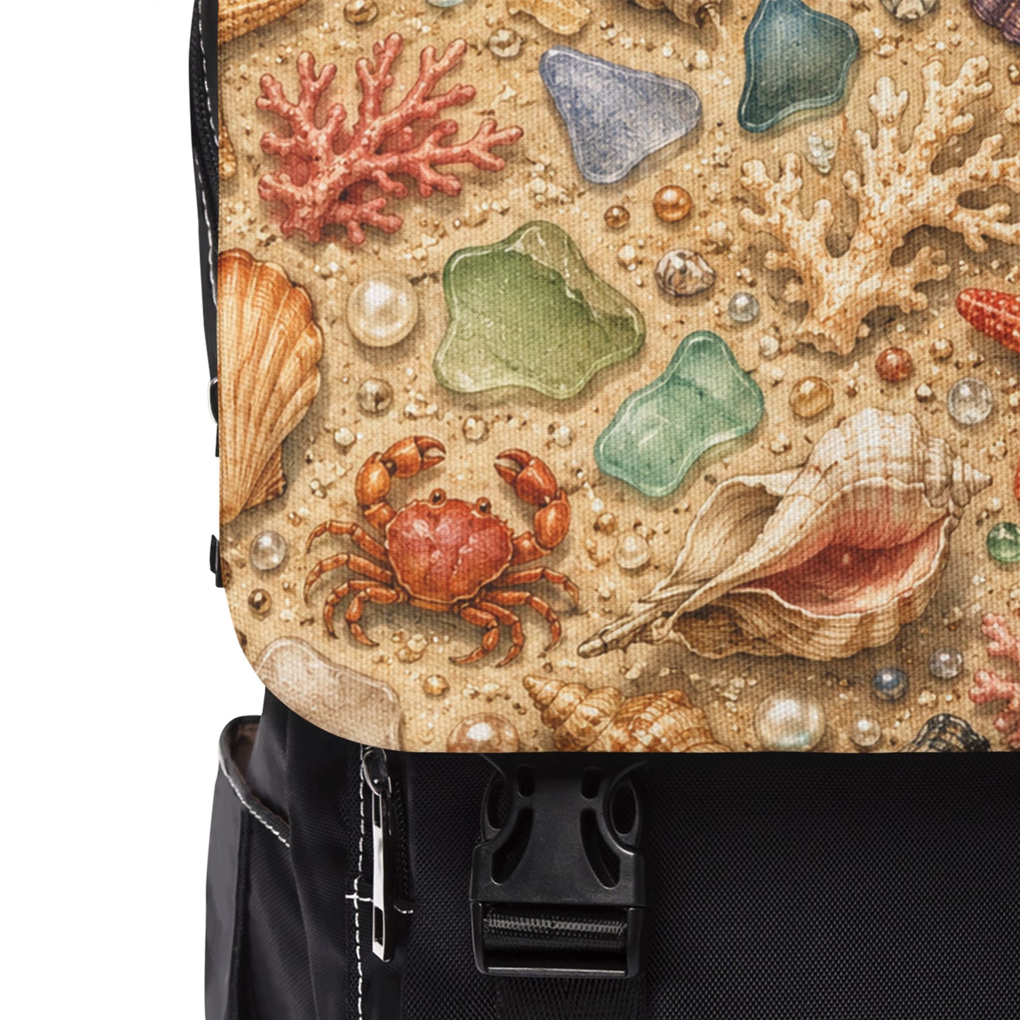 Beach Shells Shoulder Backpack — Coastal Sand & Sea Glass Casual Shoulder Bag