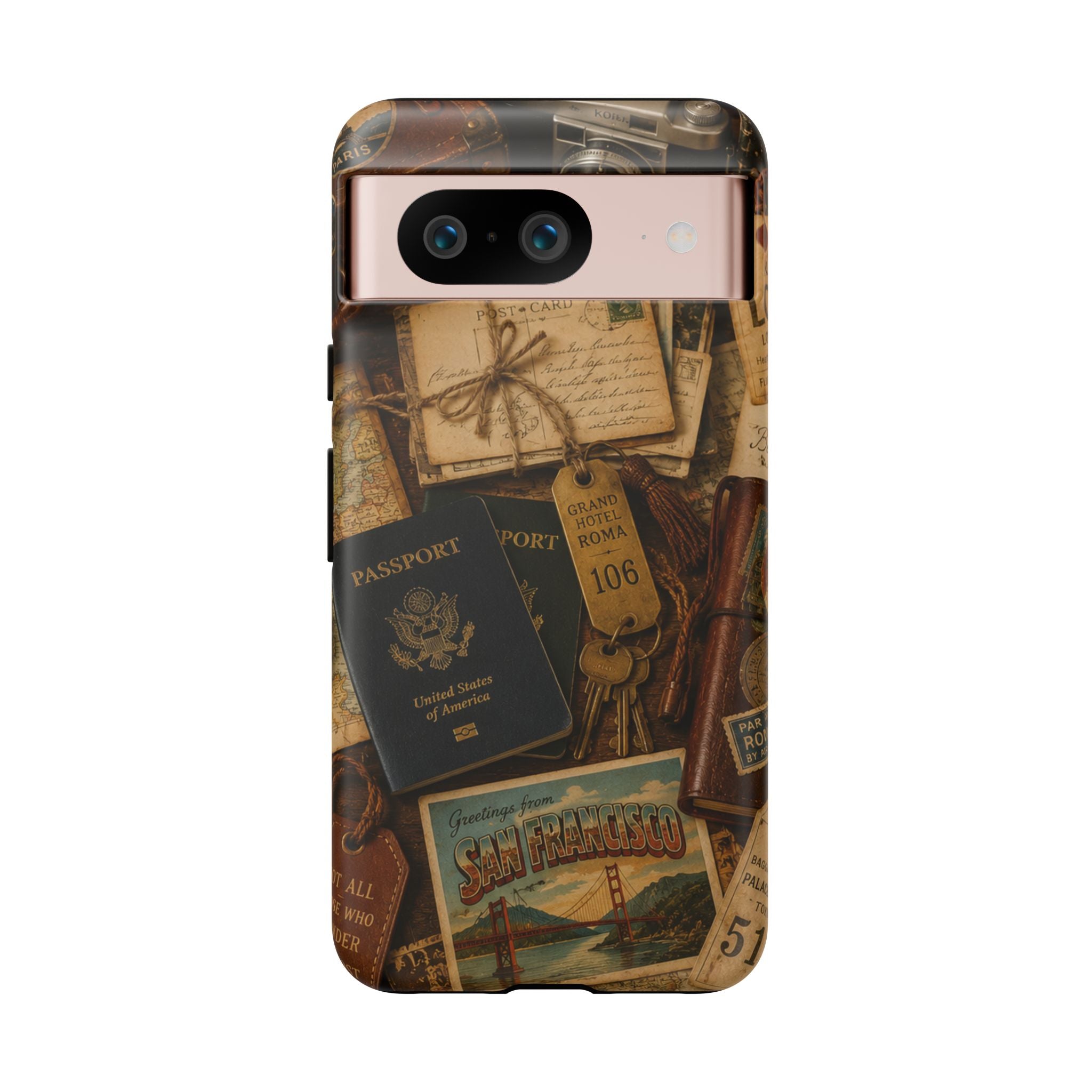 Vintage Travel Phone Case – Passport & Postcard Collage