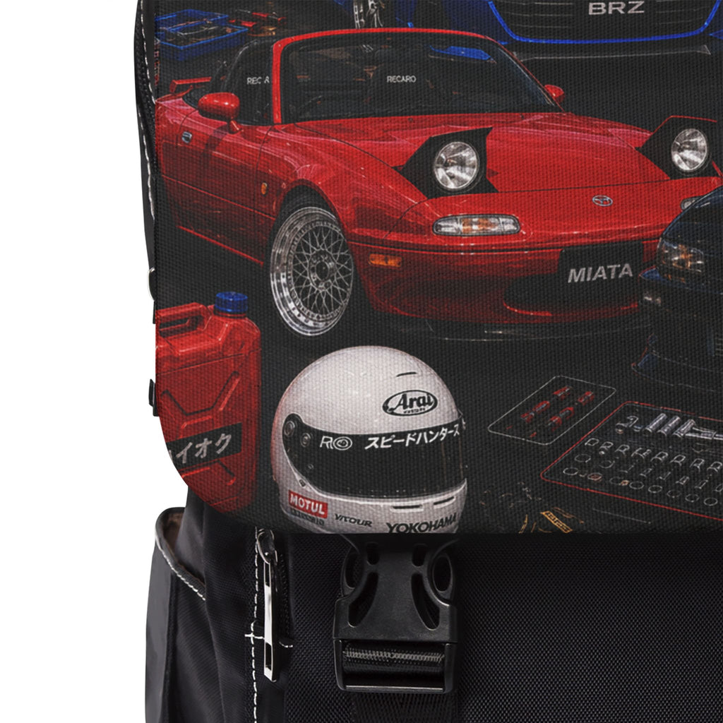 Sports Car Collage Shoulder Backpack — Racing Cars Print Shoulder Bag