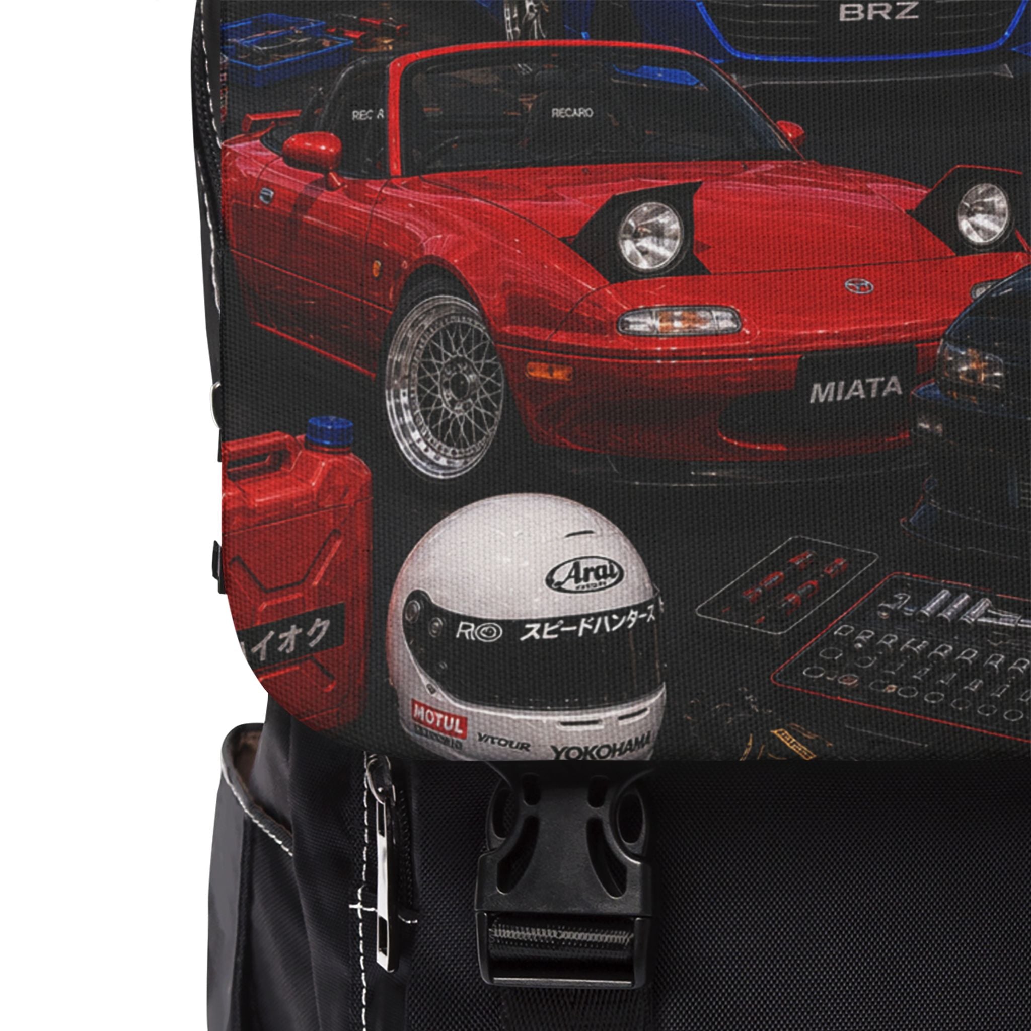 Sports Car Collage Shoulder Backpack — Racing Cars Print Shoulder Bag