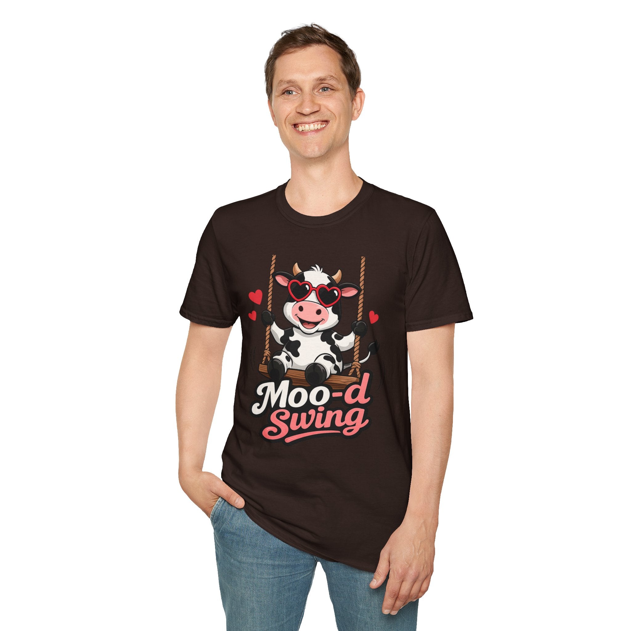 T-Shirt - "Moo-d Swing" Cute Cow on Swing Graphic Tee