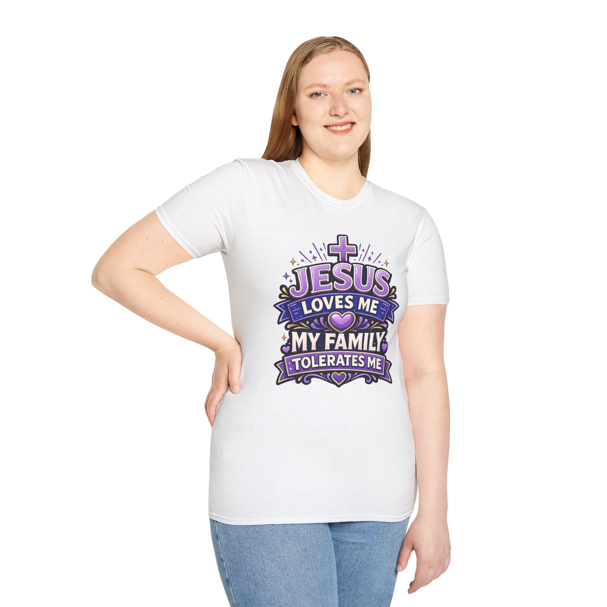 Jesus Loves Me T-Shirt — "Jesus Loves Me, My Family Tolerates Me" Funny Christian Gift Graphic Tee