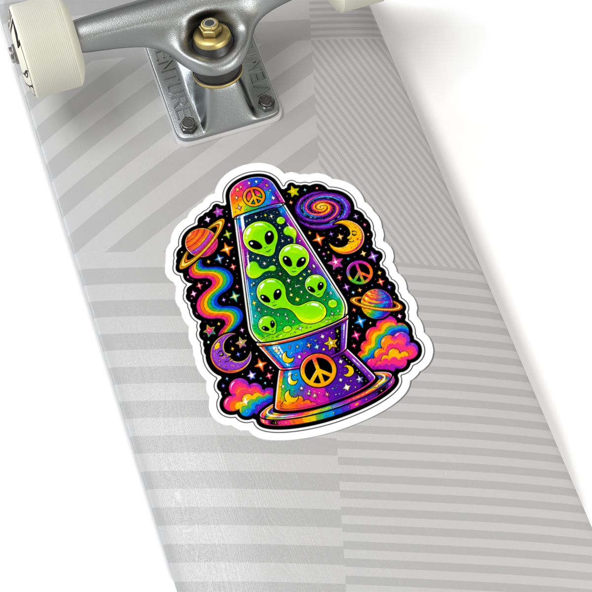 Psychedelic Alien Lava Lamp Kiss-Cut Sticker — Retro Space Peace Design
