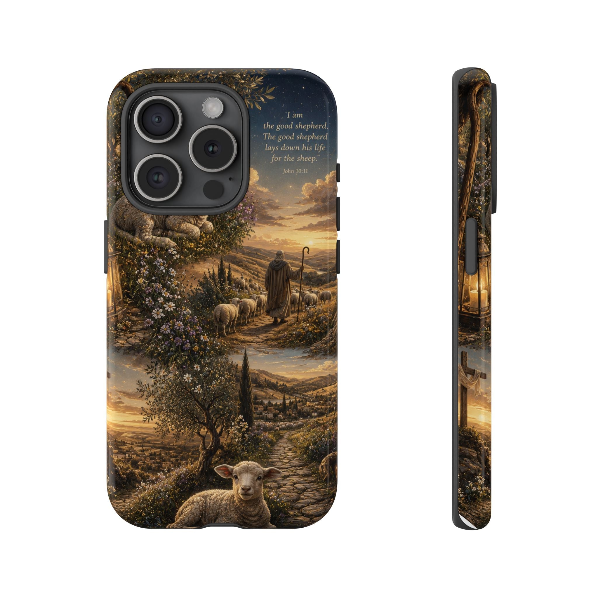 Tough Phone Case — Shepherd & Lamb Scenic Christian Scripture Design ("The good shepherd...")