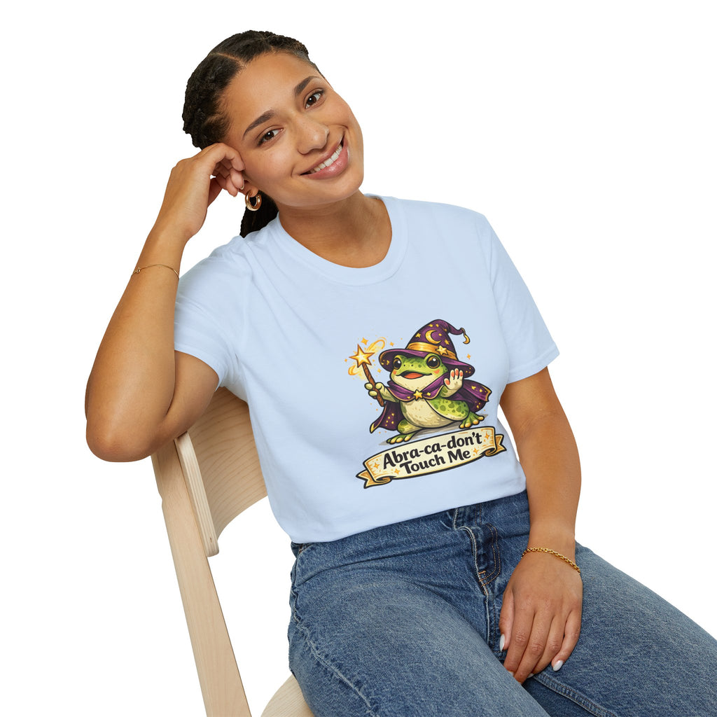 Wizard Frog T‑Shirt — “Abra‑ca‑don’t Touch Me” Cute Magic Tee