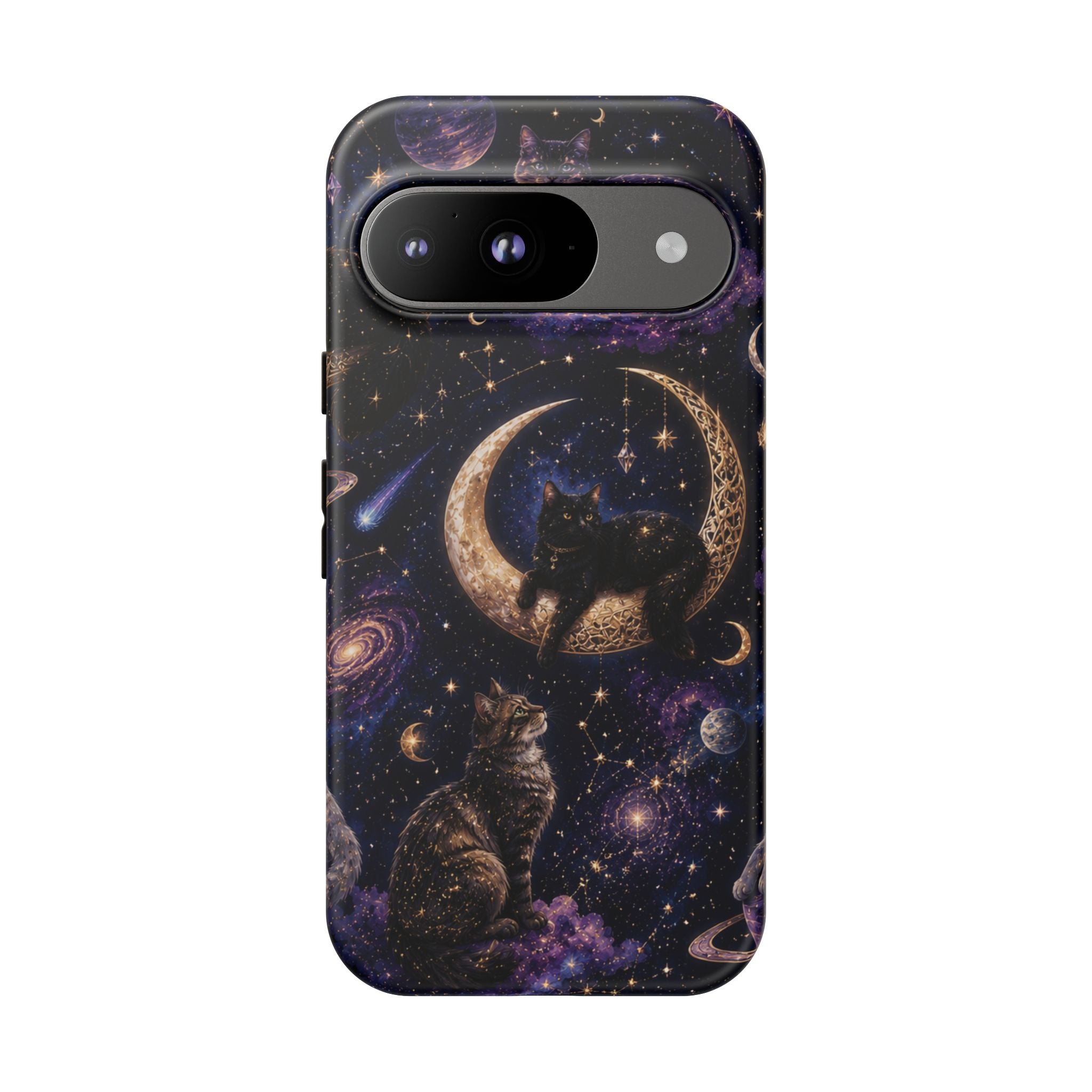 Galaxy Cats Tough Phone Case — Moon & Stars Space Kitty Protective Cover