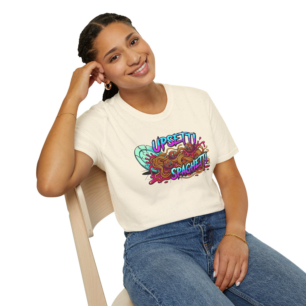 Upsetti Spaghetti T-Shirt — Funny Cartoon Spilled Pasta Graphic Tee