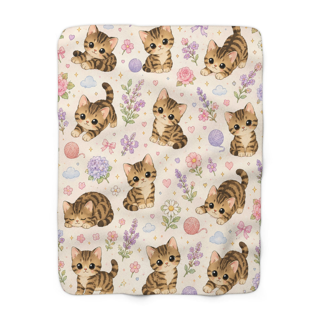 Cute Kitten Sherpa Blanket — Soft Fleece Cat Print Throw for Cozy Lounging & Gifts