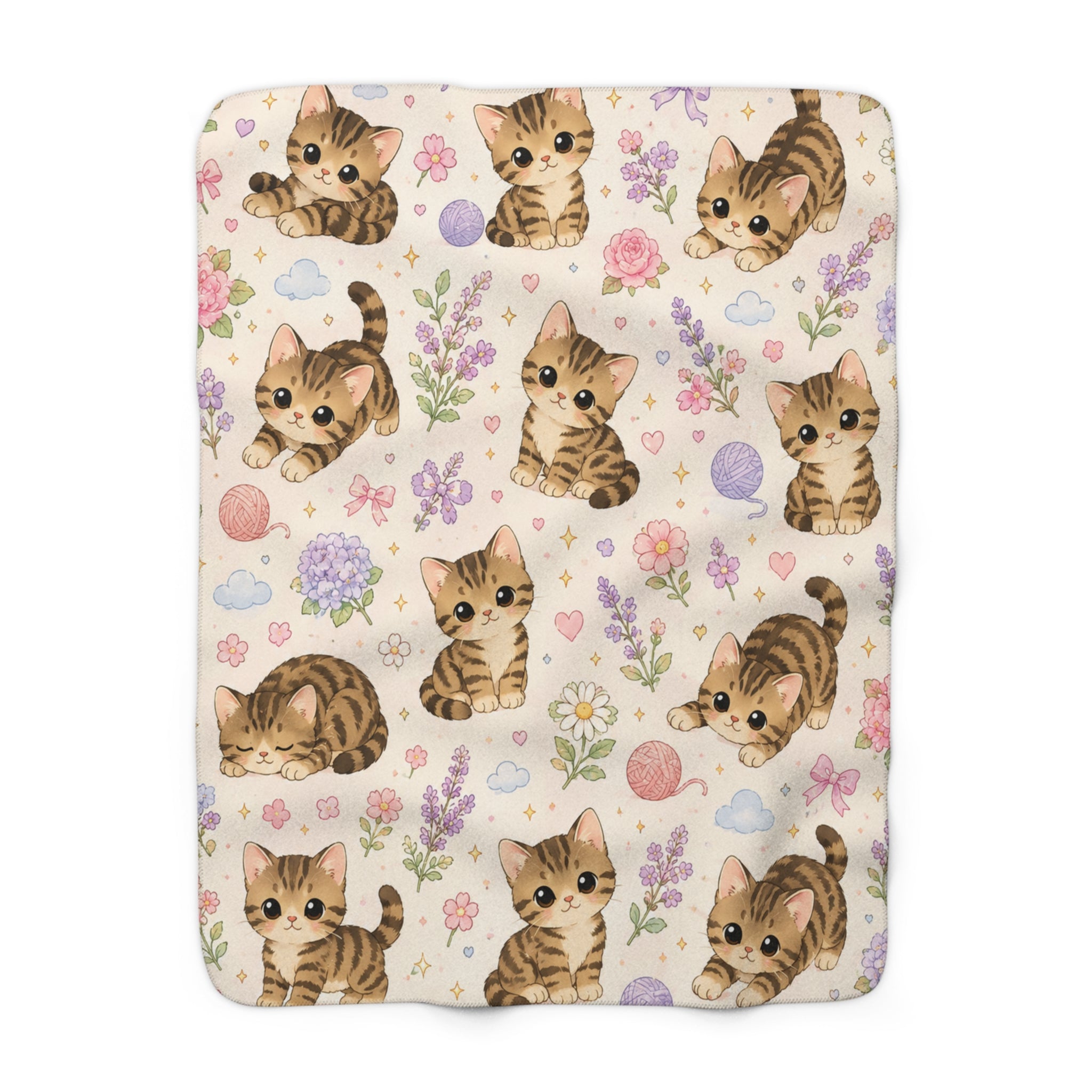 Cute Kitten Sherpa Blanket — Soft Fleece Cat Print Throw for Cozy Lounging & Gifts