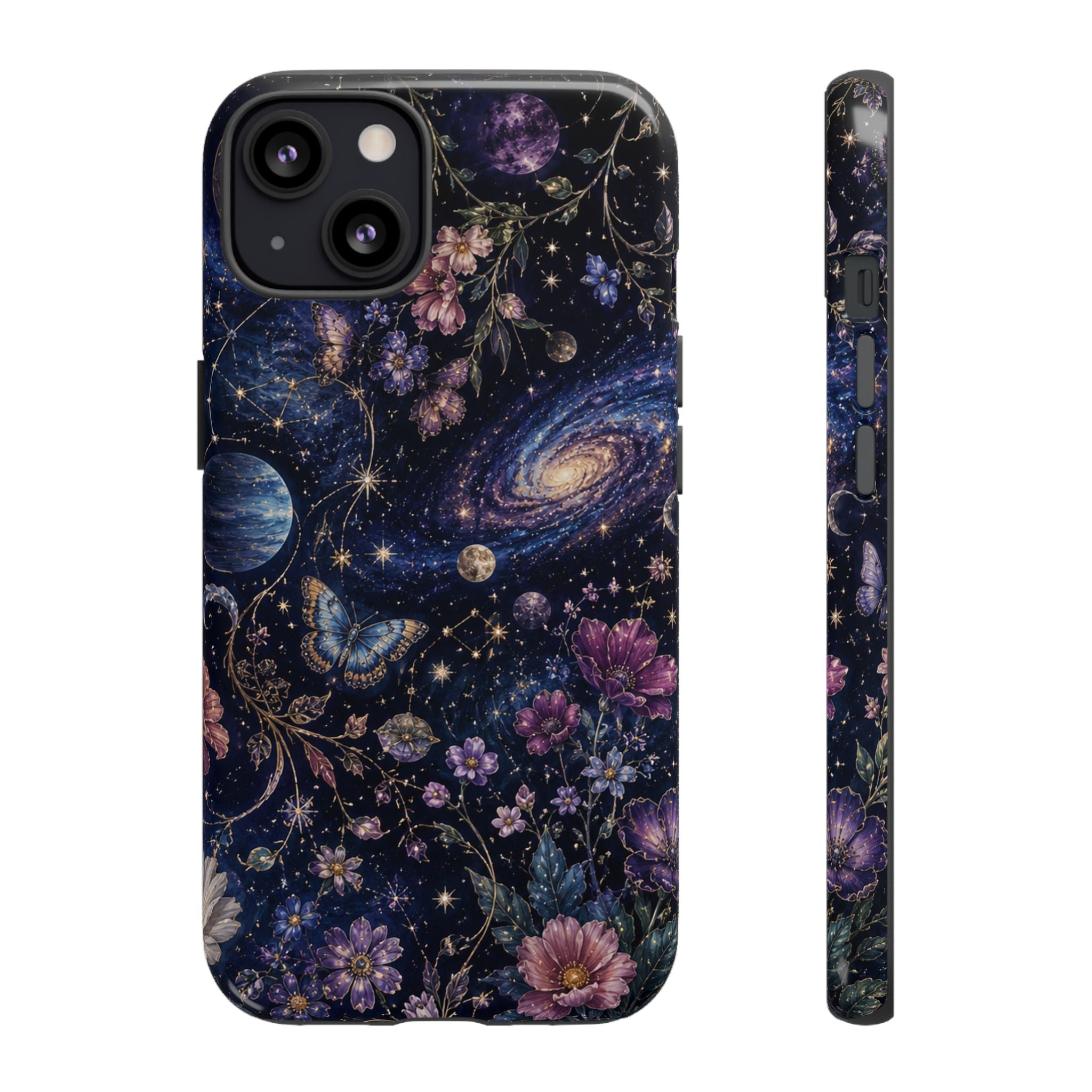 Cosmic Garden Tough Phone Case — Floral Galaxy Phone Protective Cover