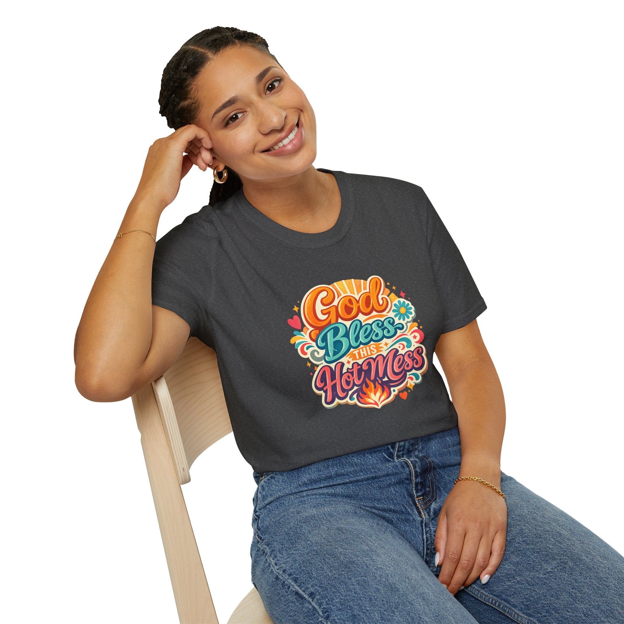 T-Shirt — "God Bless This Hot Mess" Retro Floral Tee