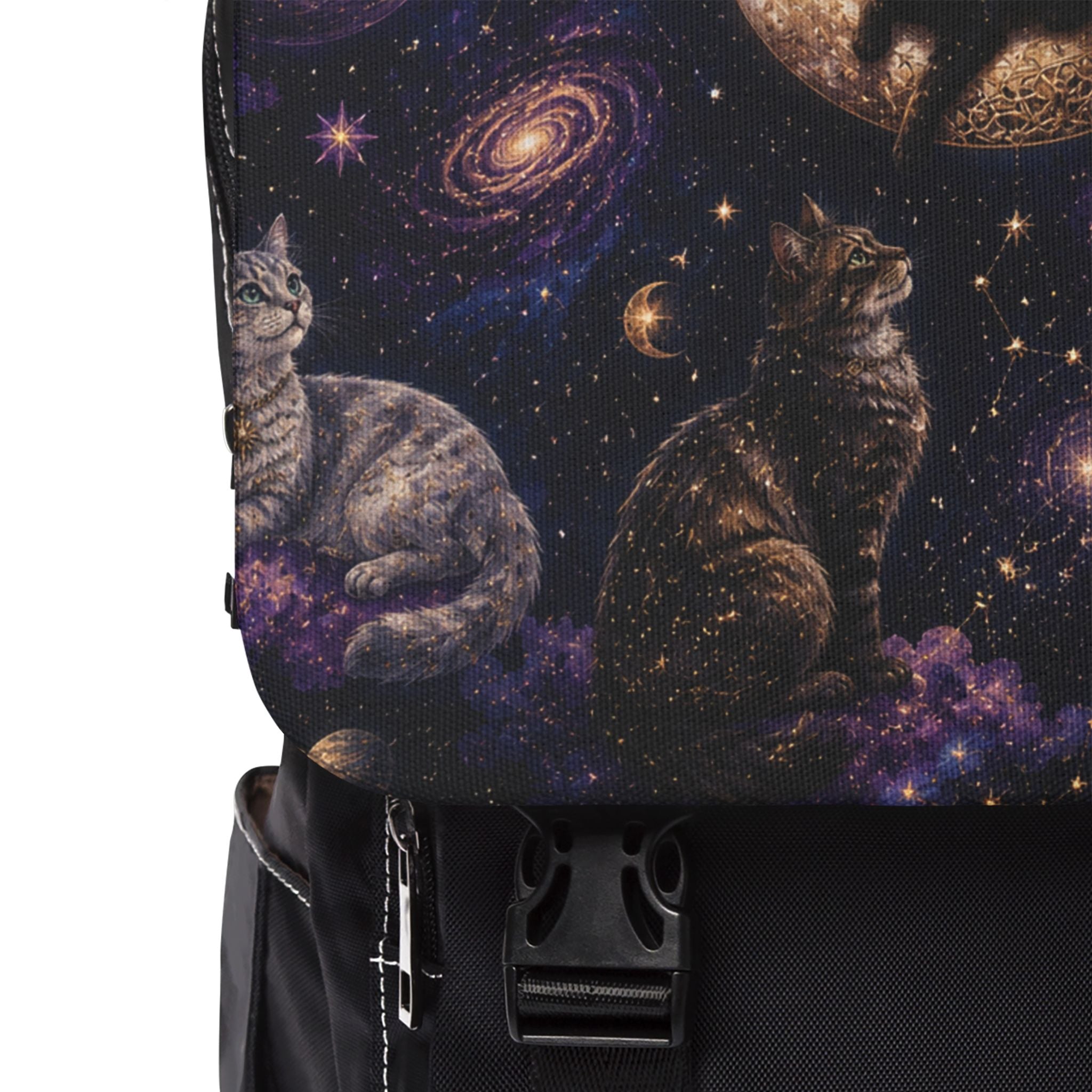 Cosmic Cat Galaxy Shoulder Backpack — Galactic Cats Space Print Casual Shoulder Backpack