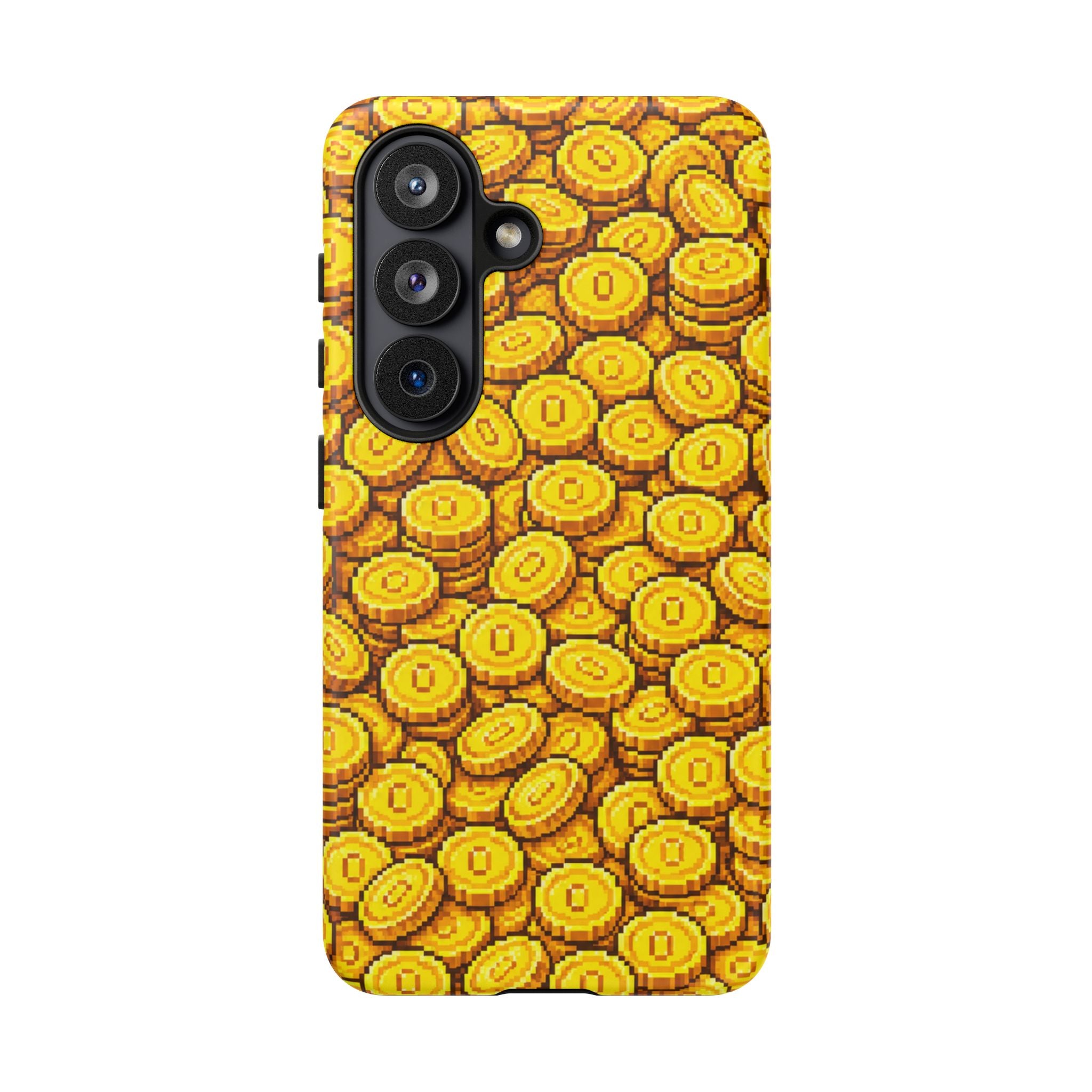 8bit Gamer Coin Pattern Phone Case – Retro Video Game Gold Treasure Design