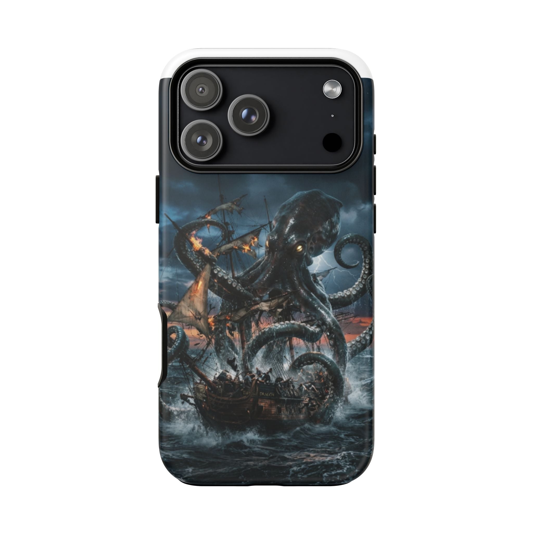 Kraken Sea Battle Phone Case — Ocean Monster Shipwreck Design