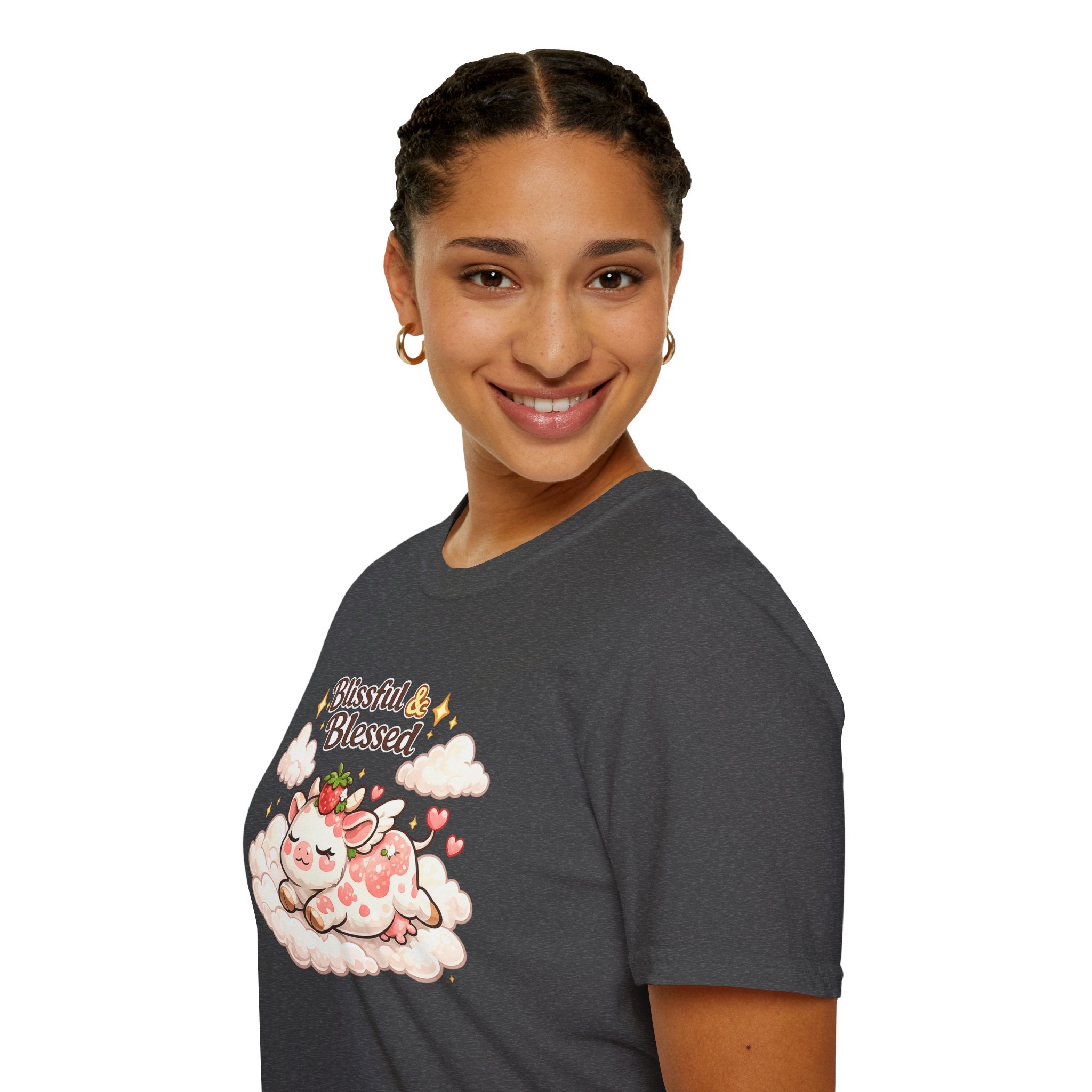 Blissful & Blessed Cute Strawberry Cow T-Shirt — Cozy Gift Tee