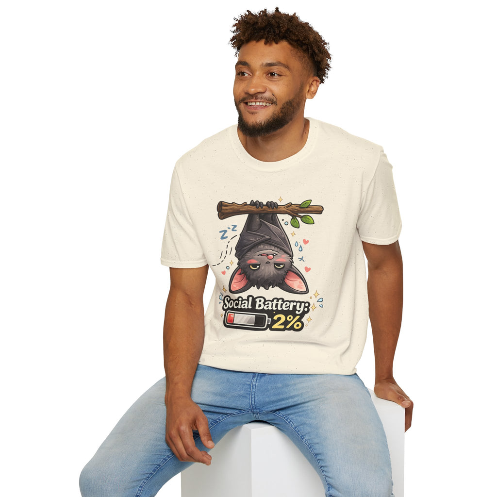 "Social Battery 2%" Cute Sleeping Bat Graphic Tee
