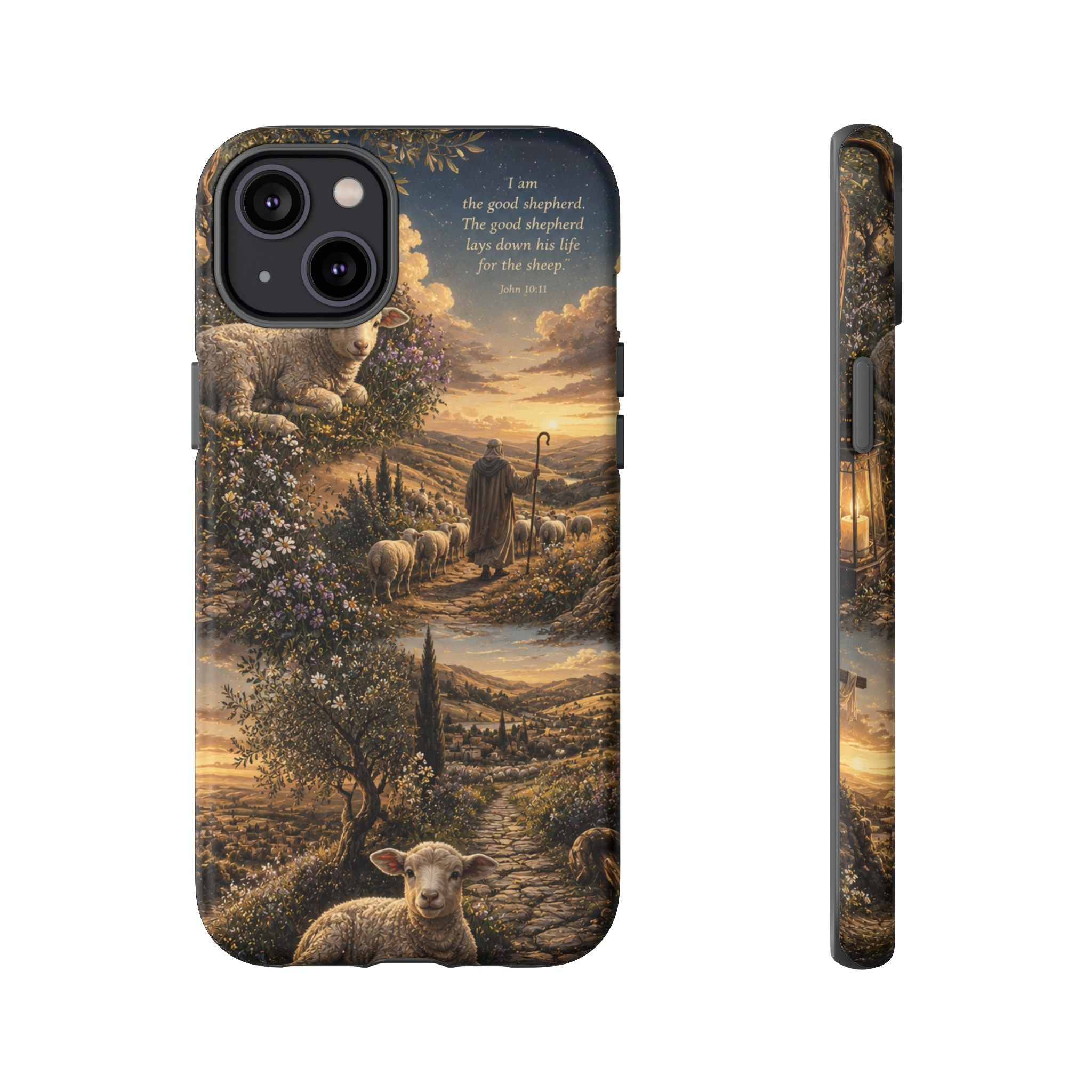Tough Phone Case — Shepherd & Lamb Scenic Christian Scripture Design ("The good shepherd...")