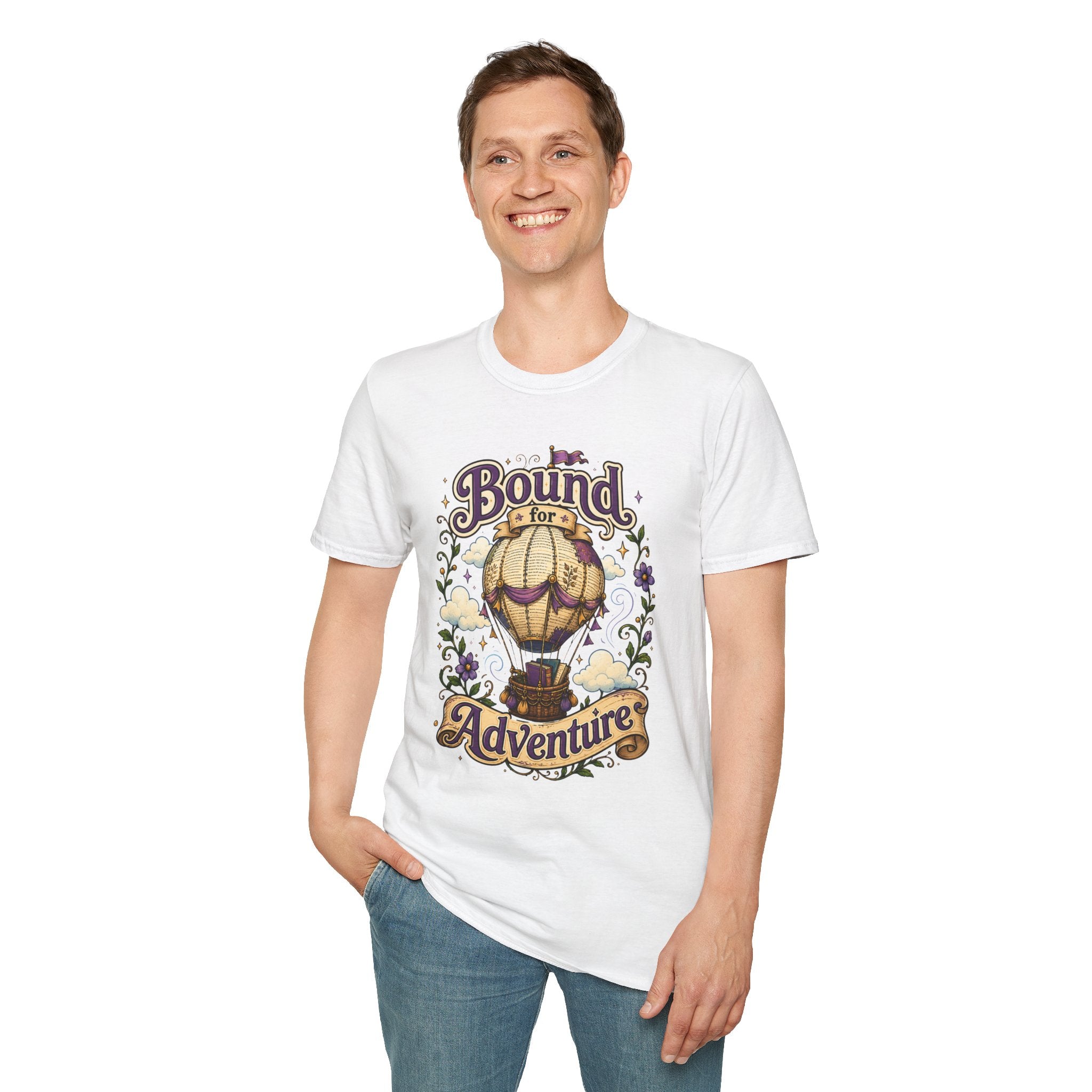 Adventure T-Shirt — “Bound for Adventure” Hot Air Balloon Travel Tee